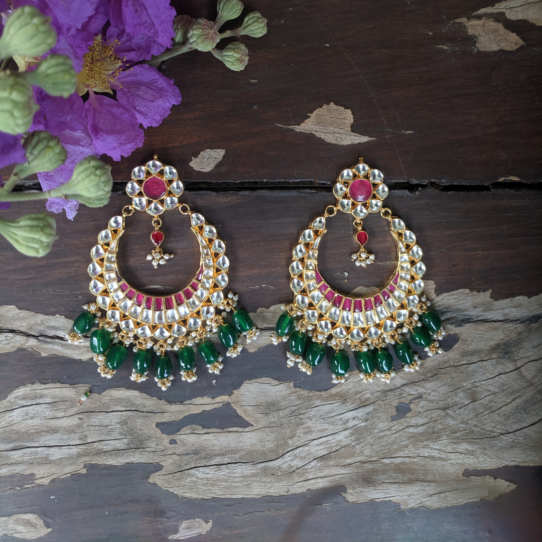 Kundan Chandbaali with Emerald drops