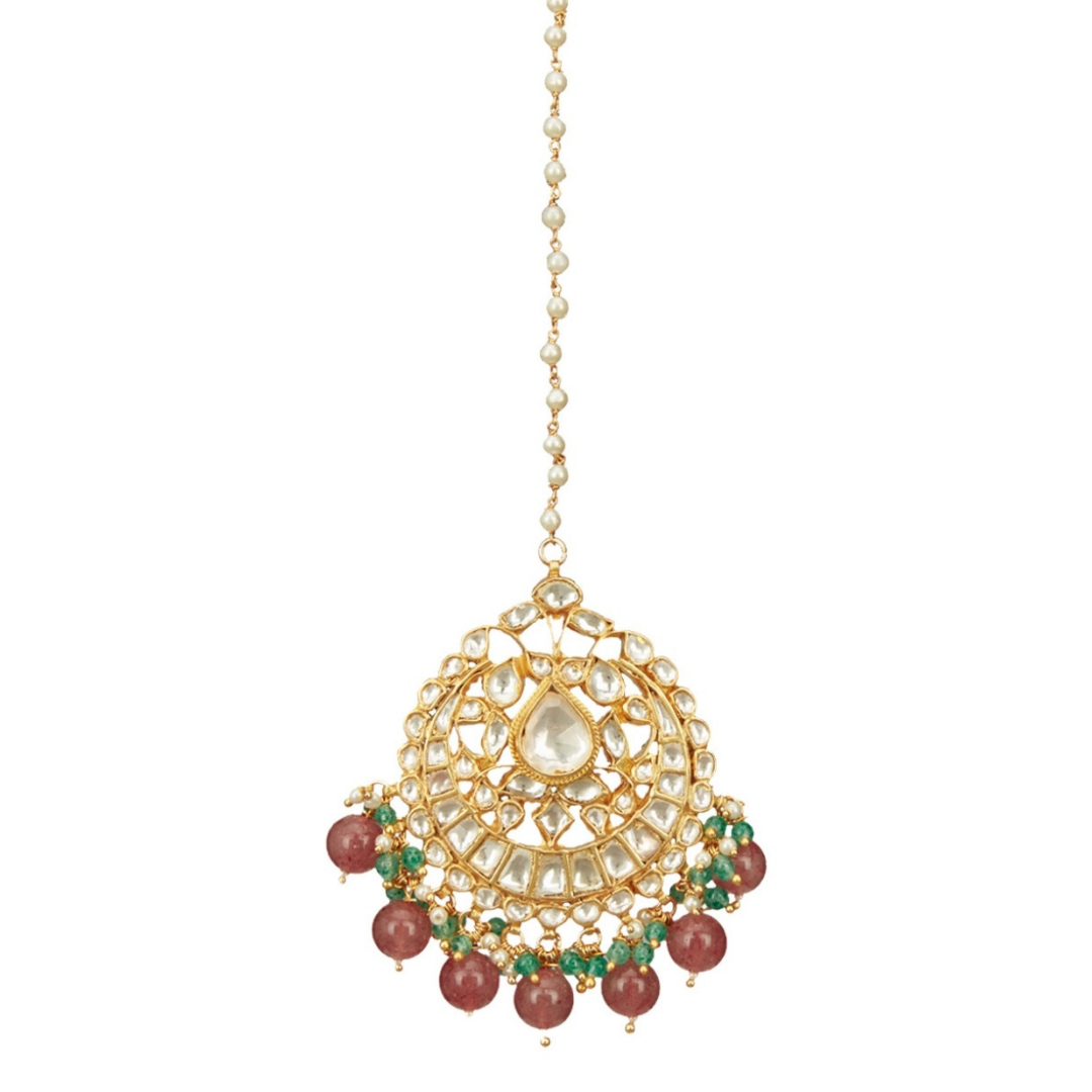 Kundan Mangtikka with Oversized Blush Rose beads