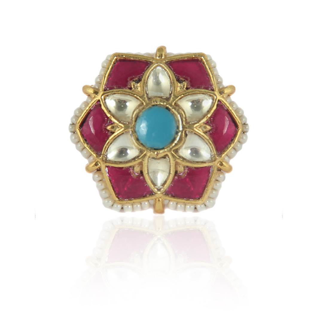  floral pink and blue, kundan ring 