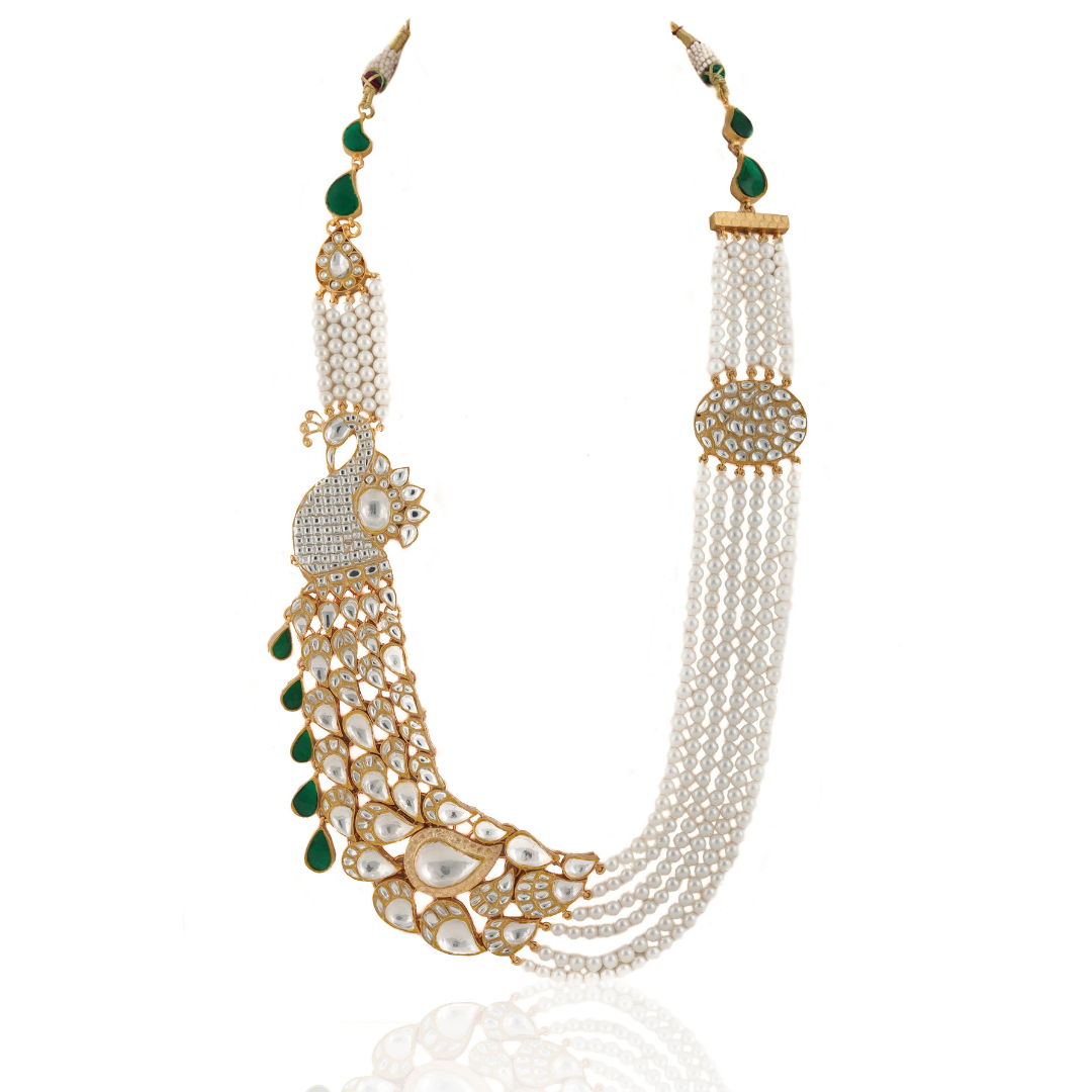  Jadtar stone peacock heavy pendant with semi- precious pearl 