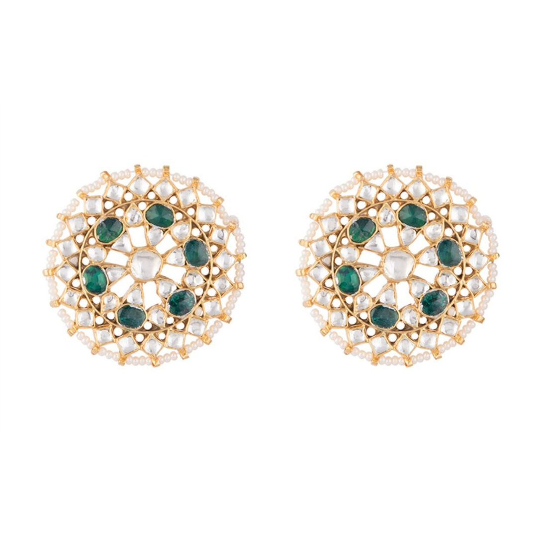 circular shaped Kundan and Emerald studs