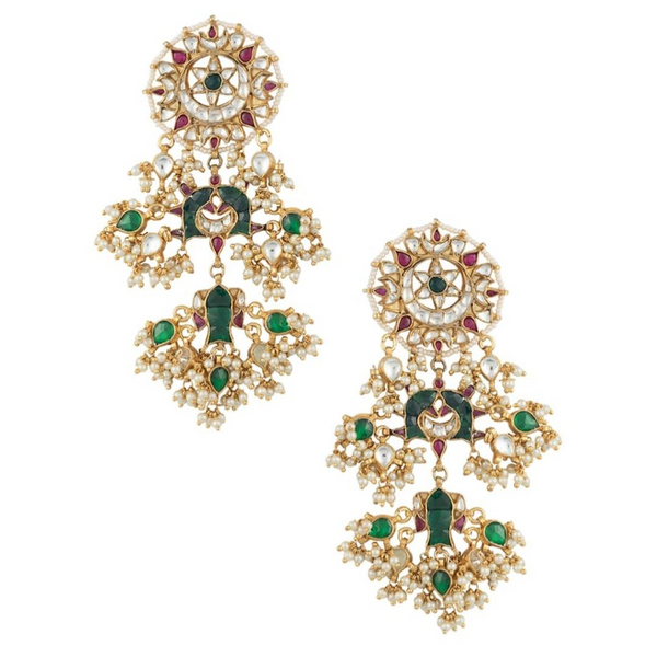 22K gold plated the kundan and semi-precious red and green stone