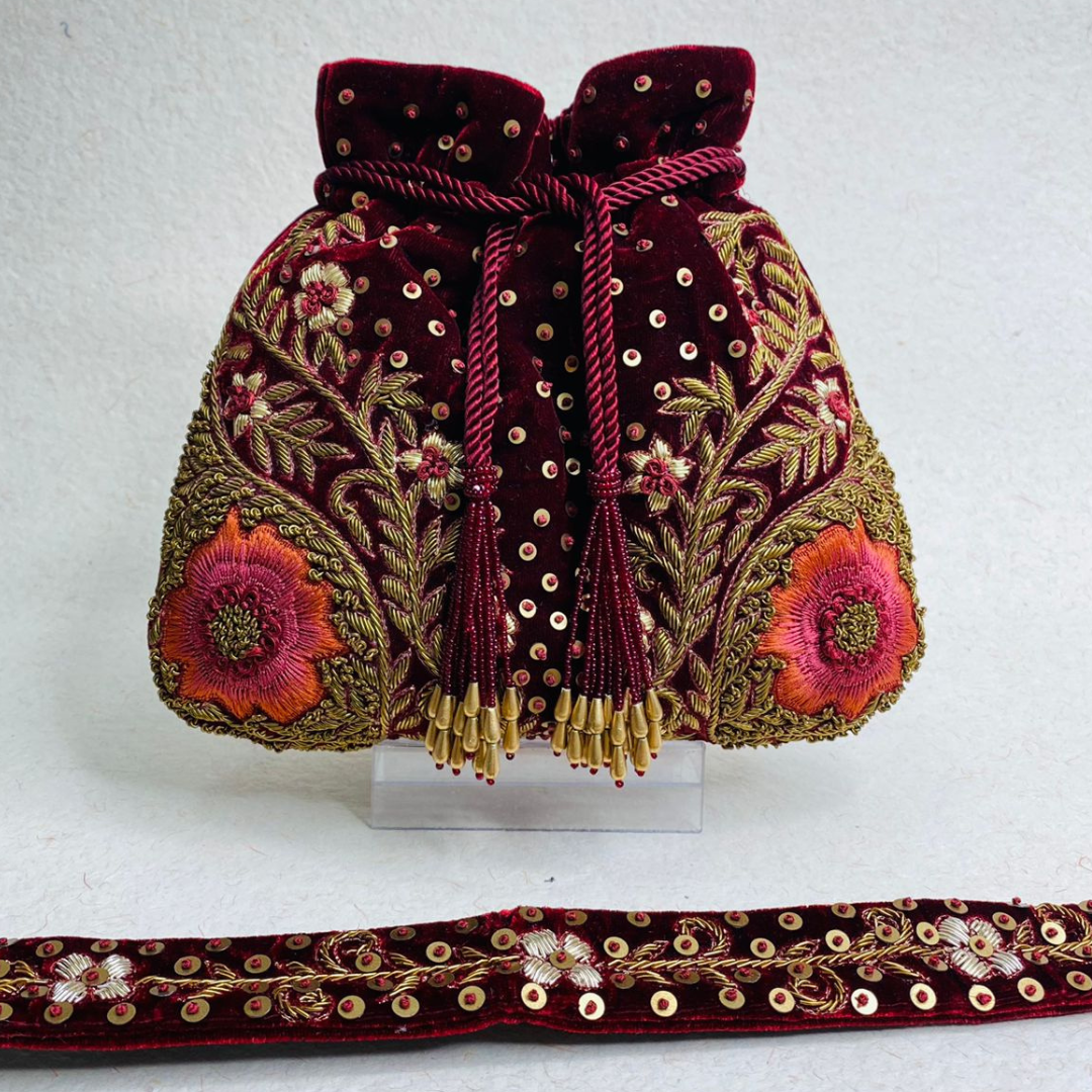 Kainiche By Mehak velvet red potli bag