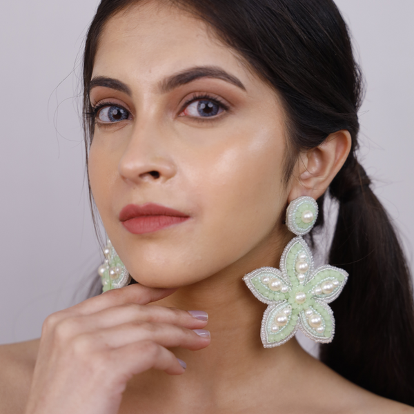 Floral White Earrings