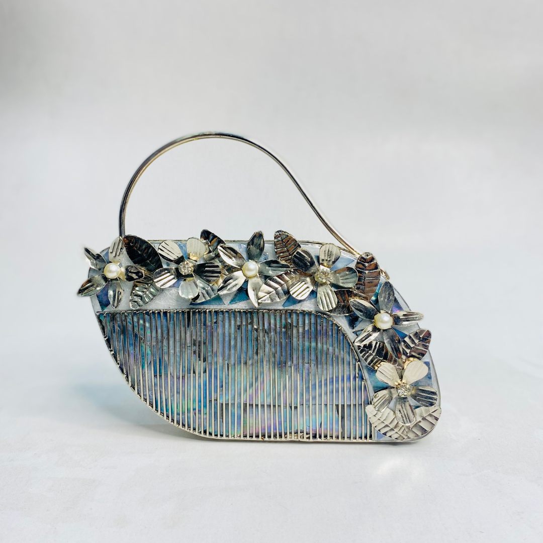 Blue Silver Pearl Clutch Bag