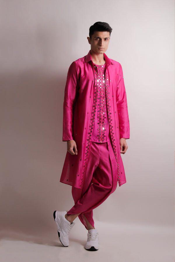 Pink Embroidered Men's Kurta Set