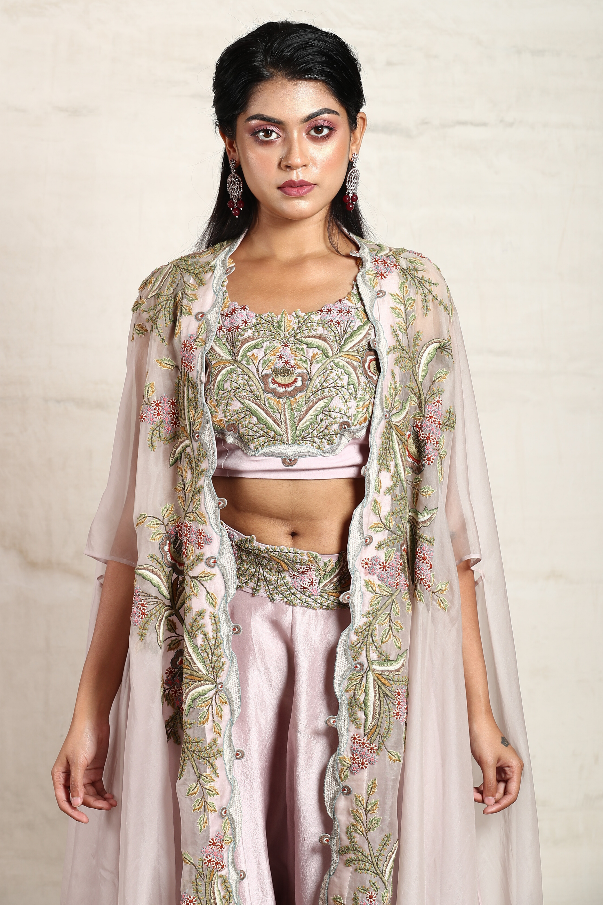 Embroidered Cape Set with Dhoti Pants