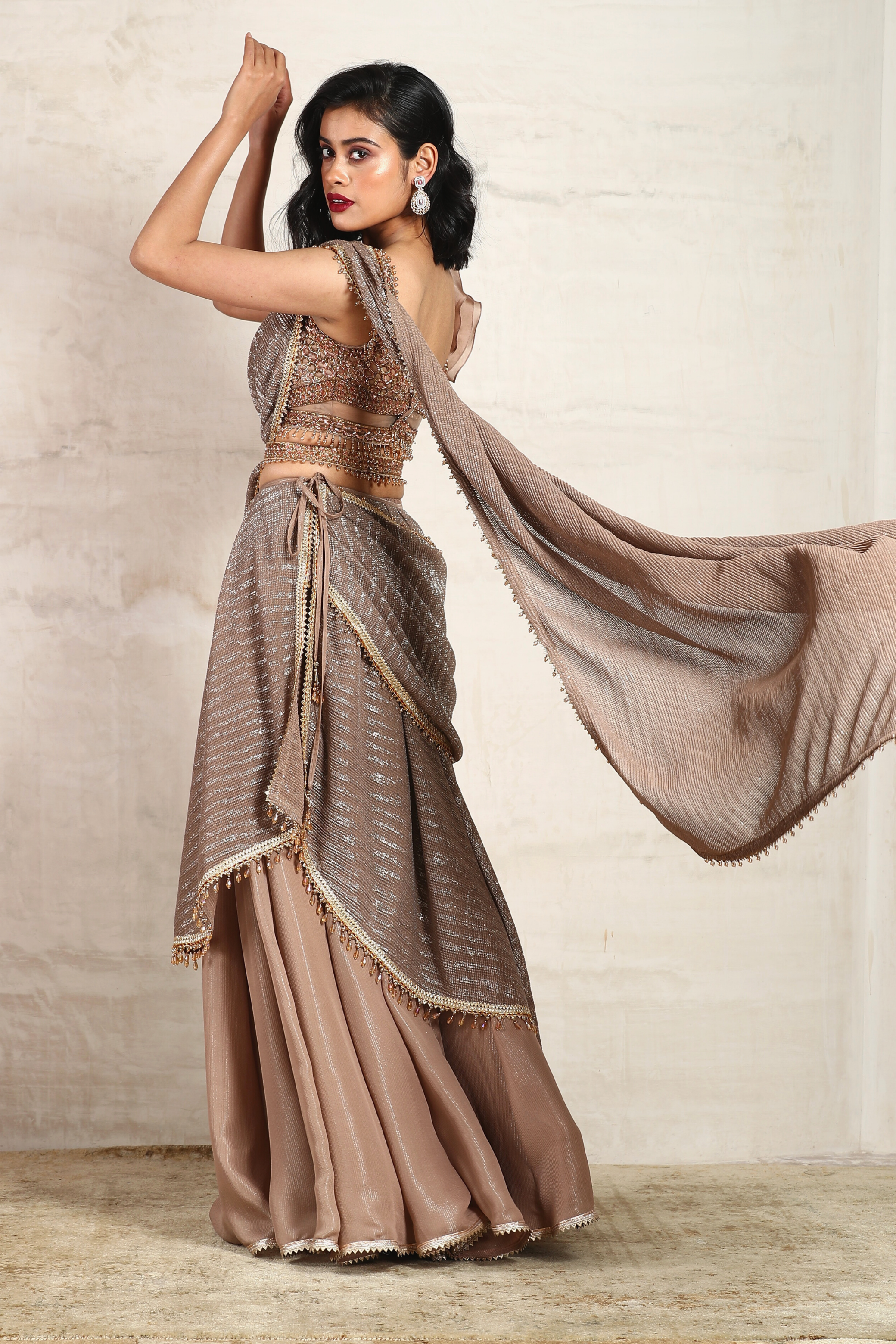  Draped Saree with Embellished Ruffled Blouse 