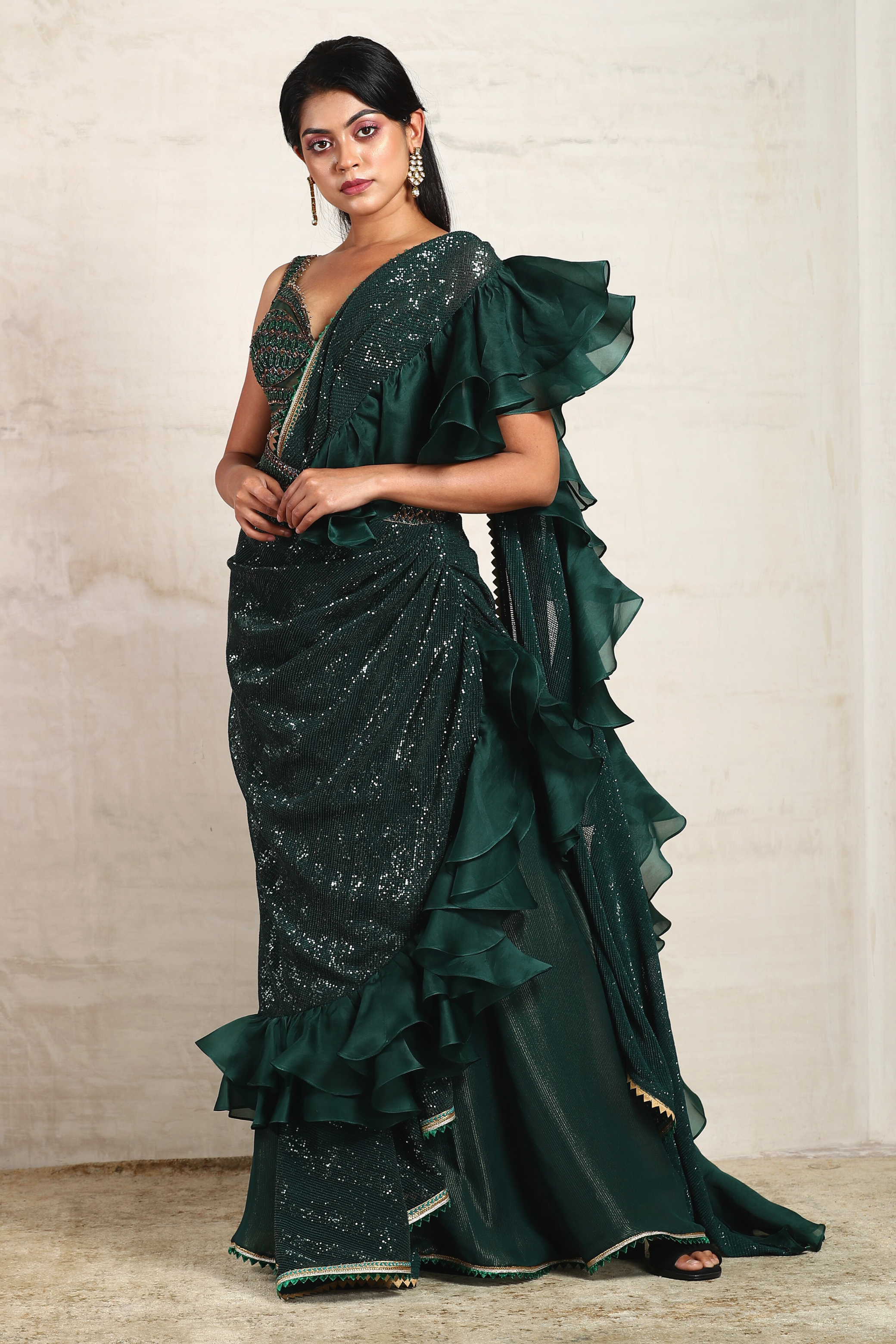 Shop the Hottest Pre Draped Ruffle Saree Online Now