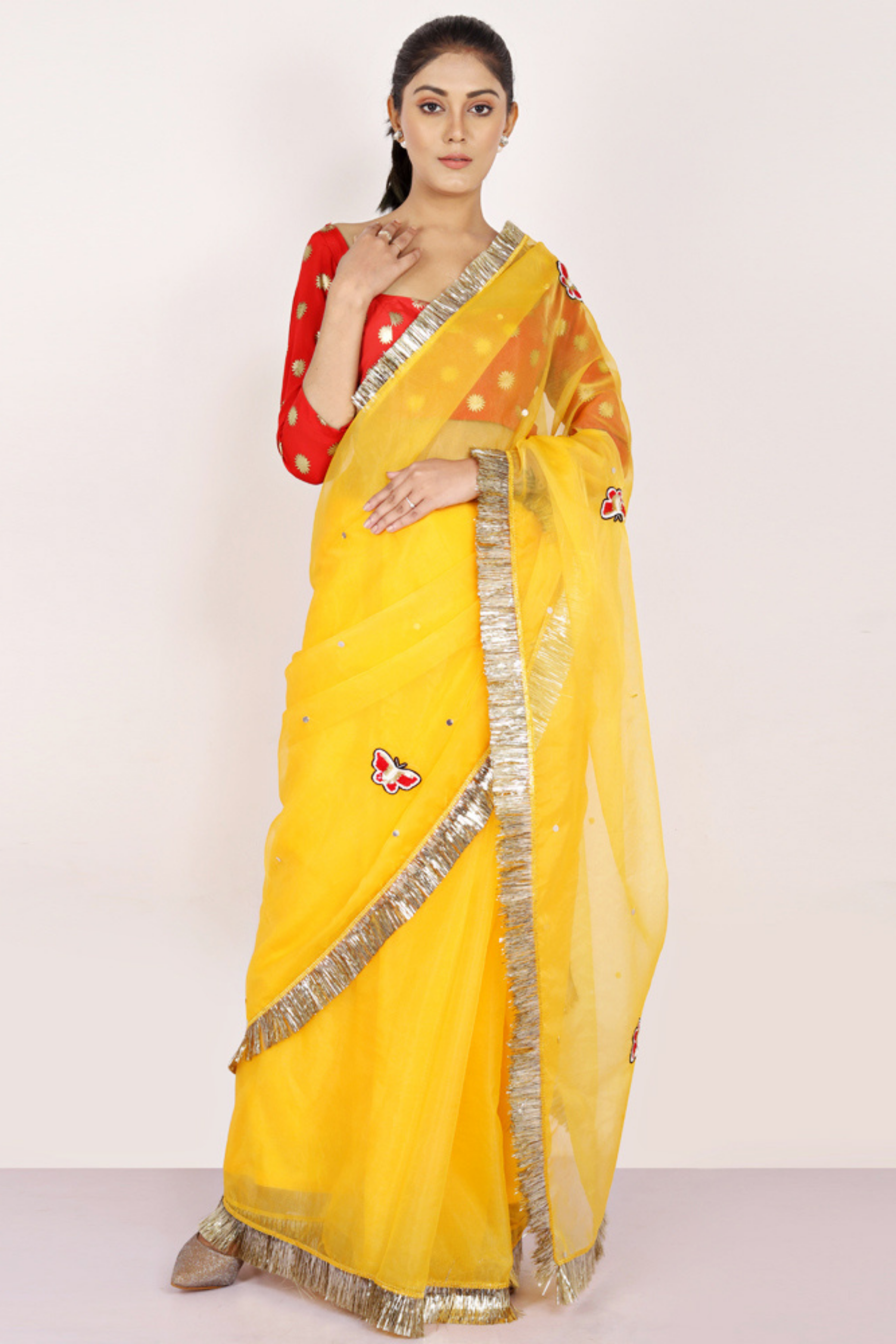 Yellow embroidery Saree