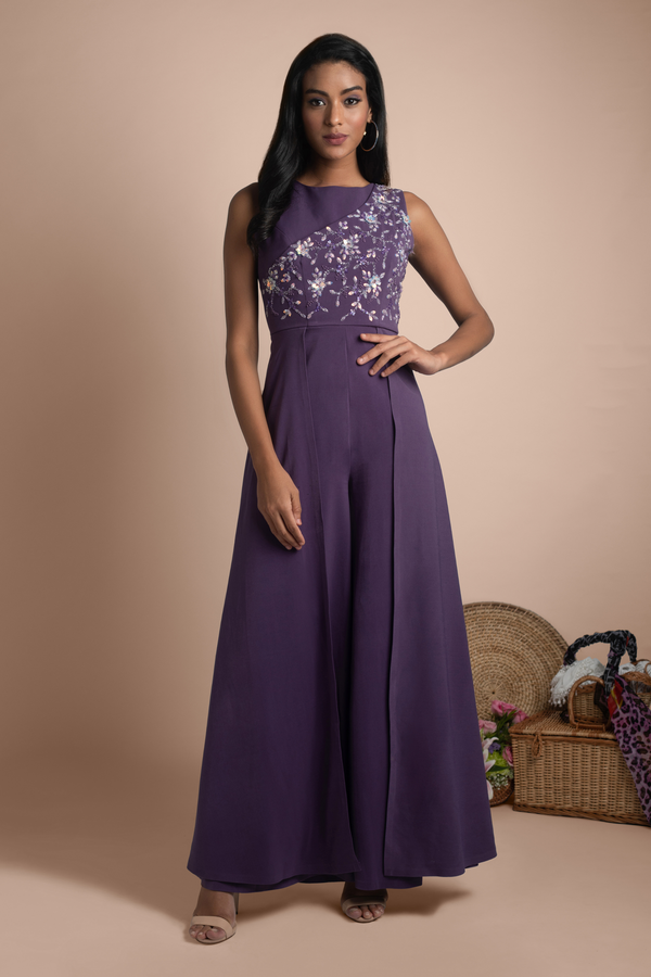 Purple embellished Jumpsuit Gown