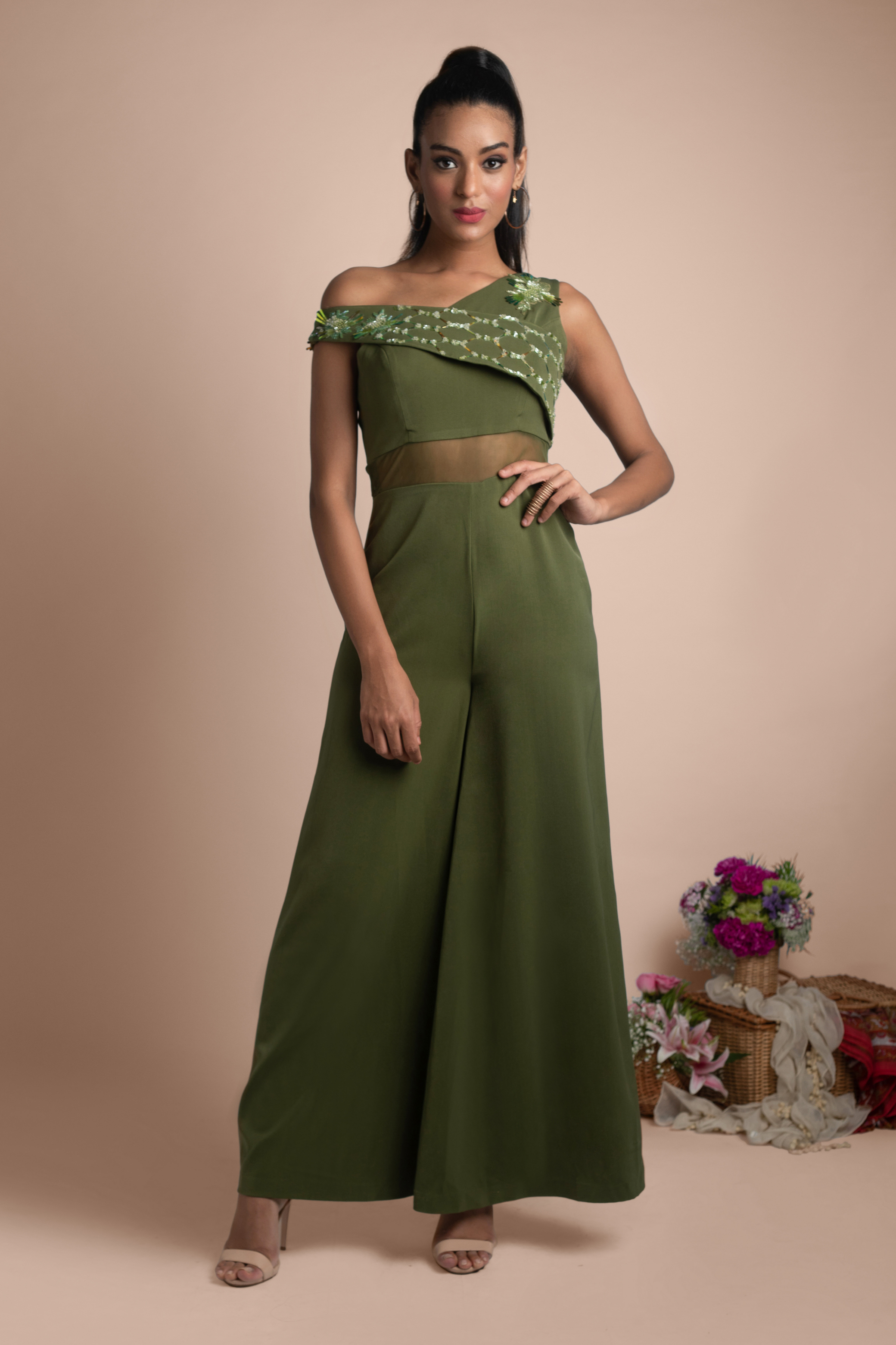 Green Embroidered Jumpsuit