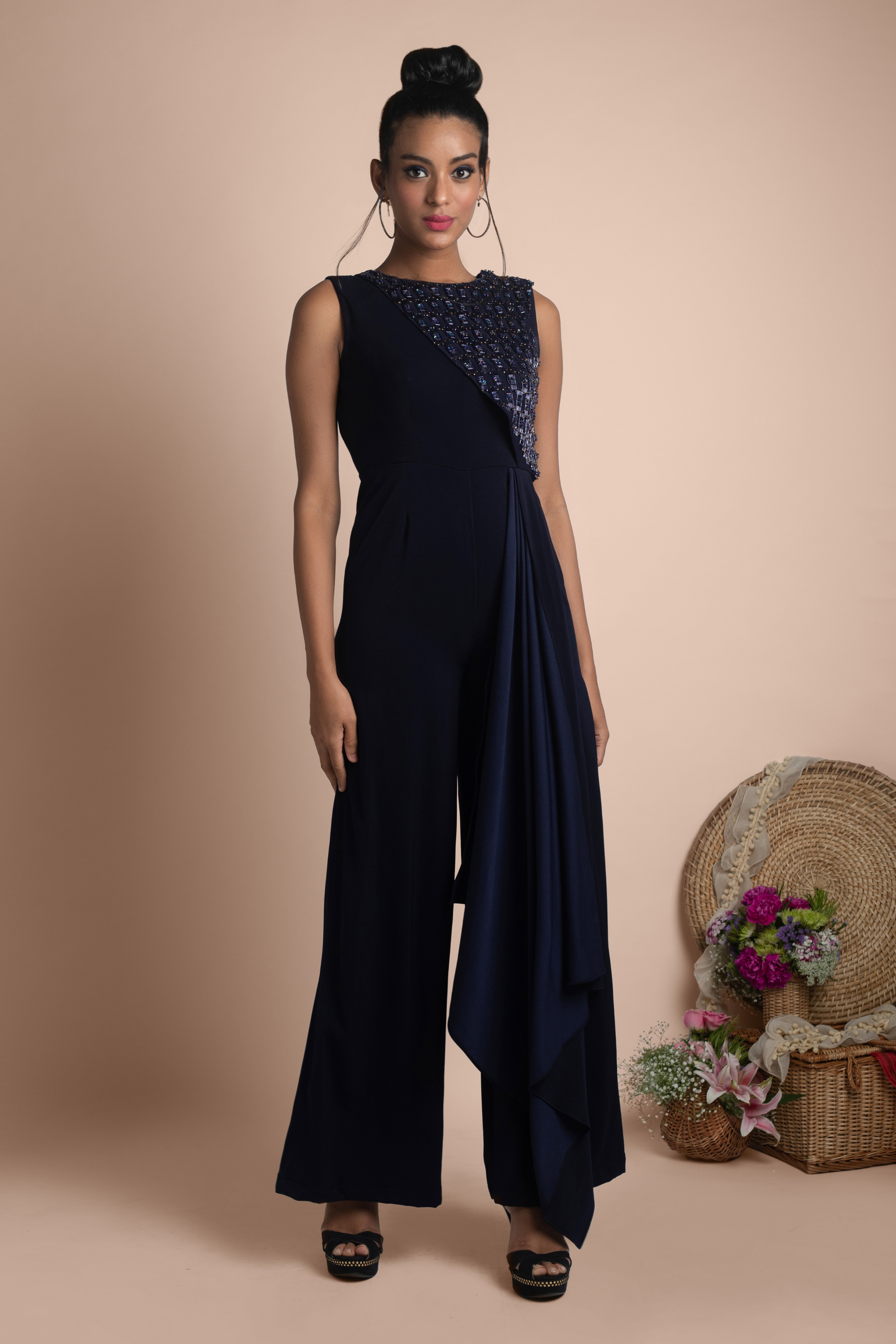 Blue Gown with Ruffled Sleeves