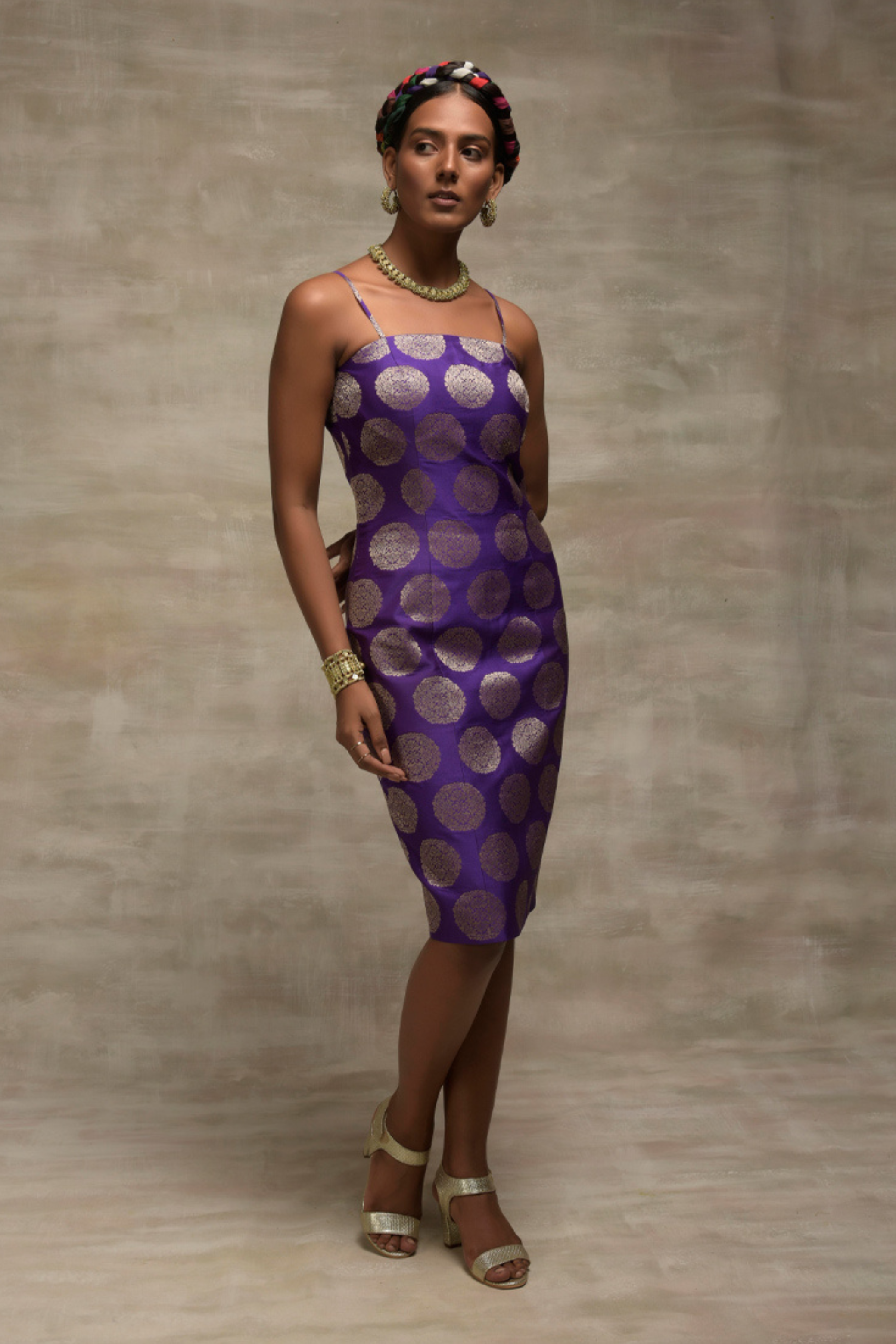 Purple Brocade Bodycon Dress - Purple Tease