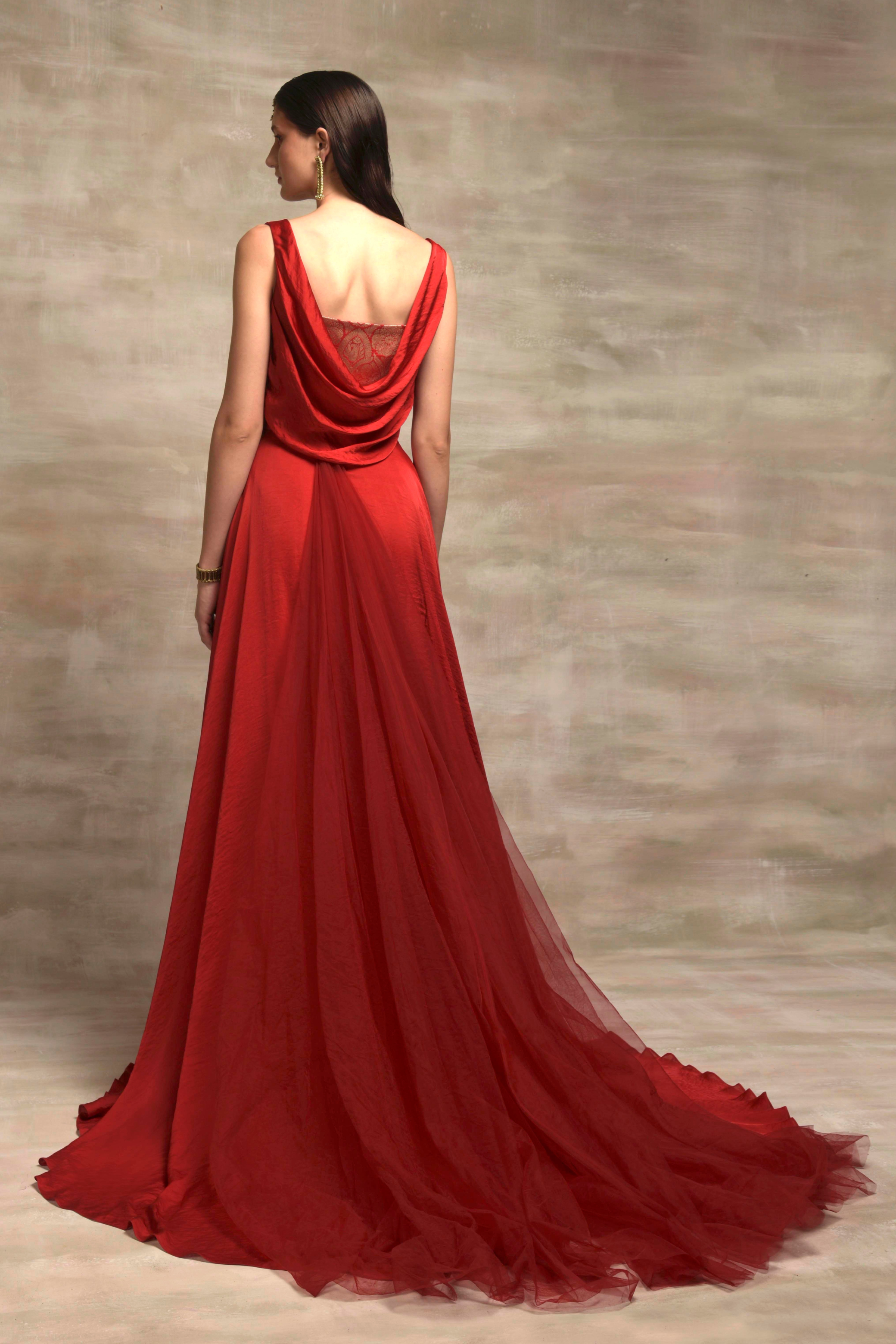 Red Gown with  Separable Skirt 