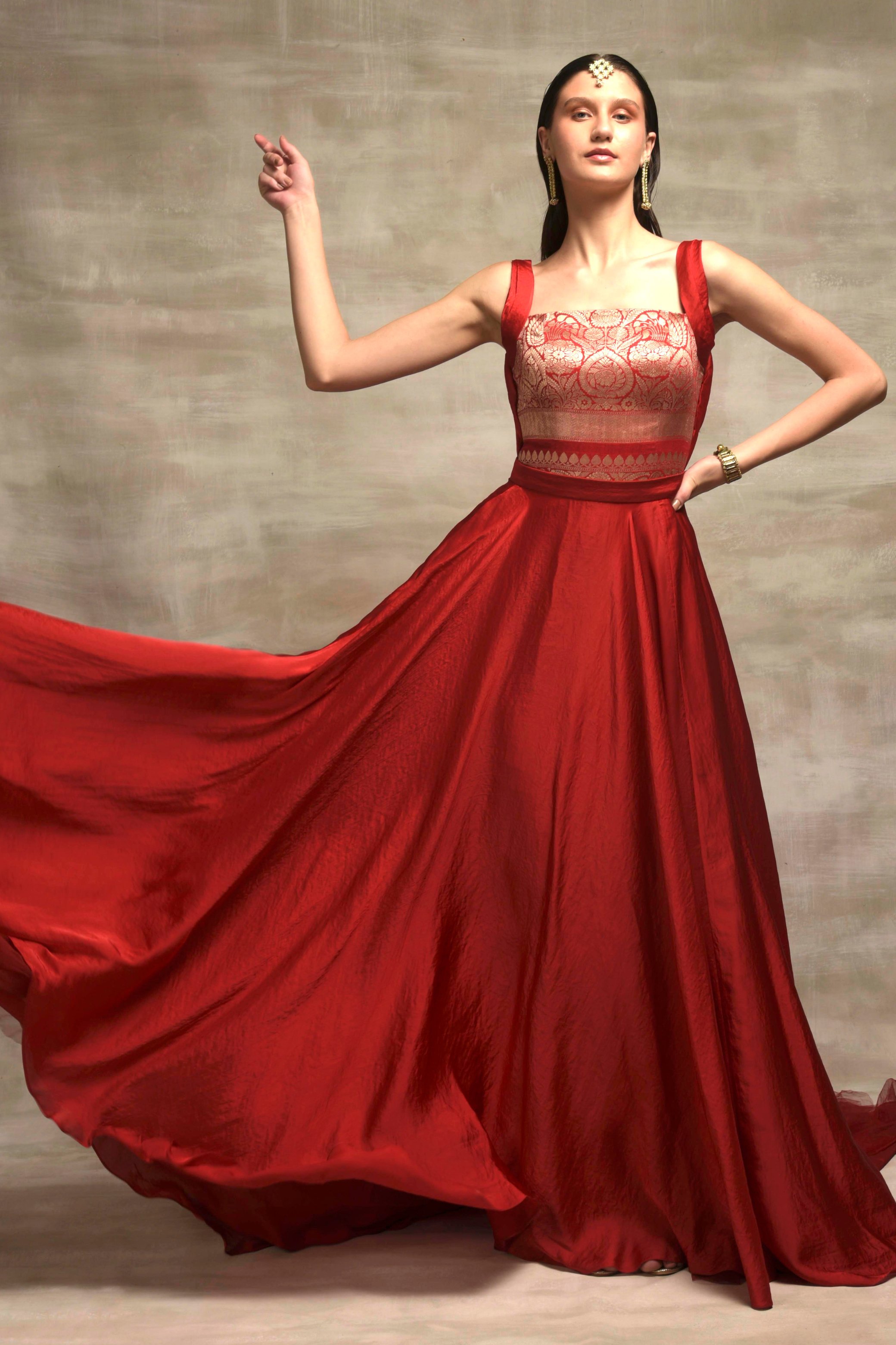Red Gown with Separable Skirt - The Unveiling Bride 