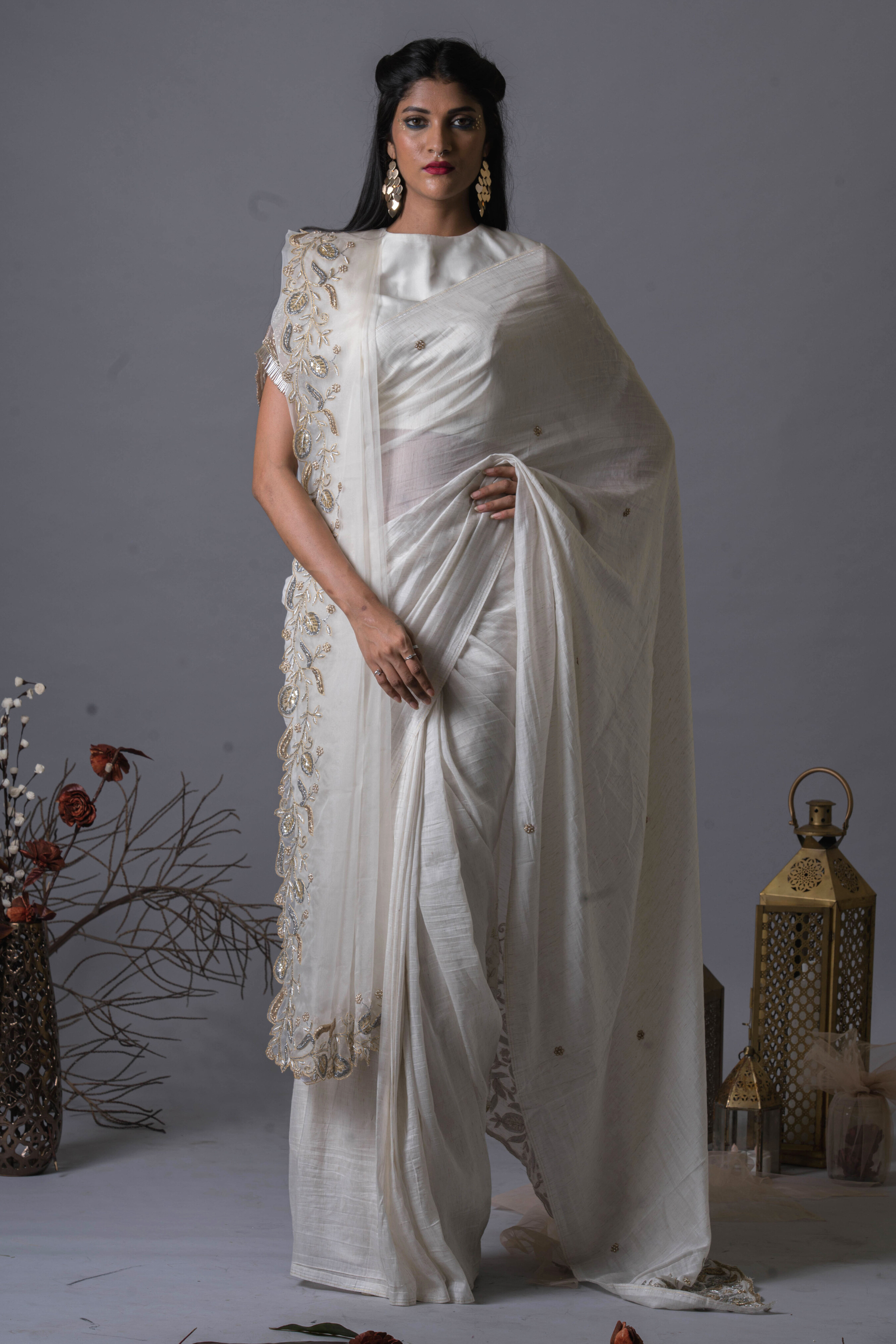 Embellished White Saree