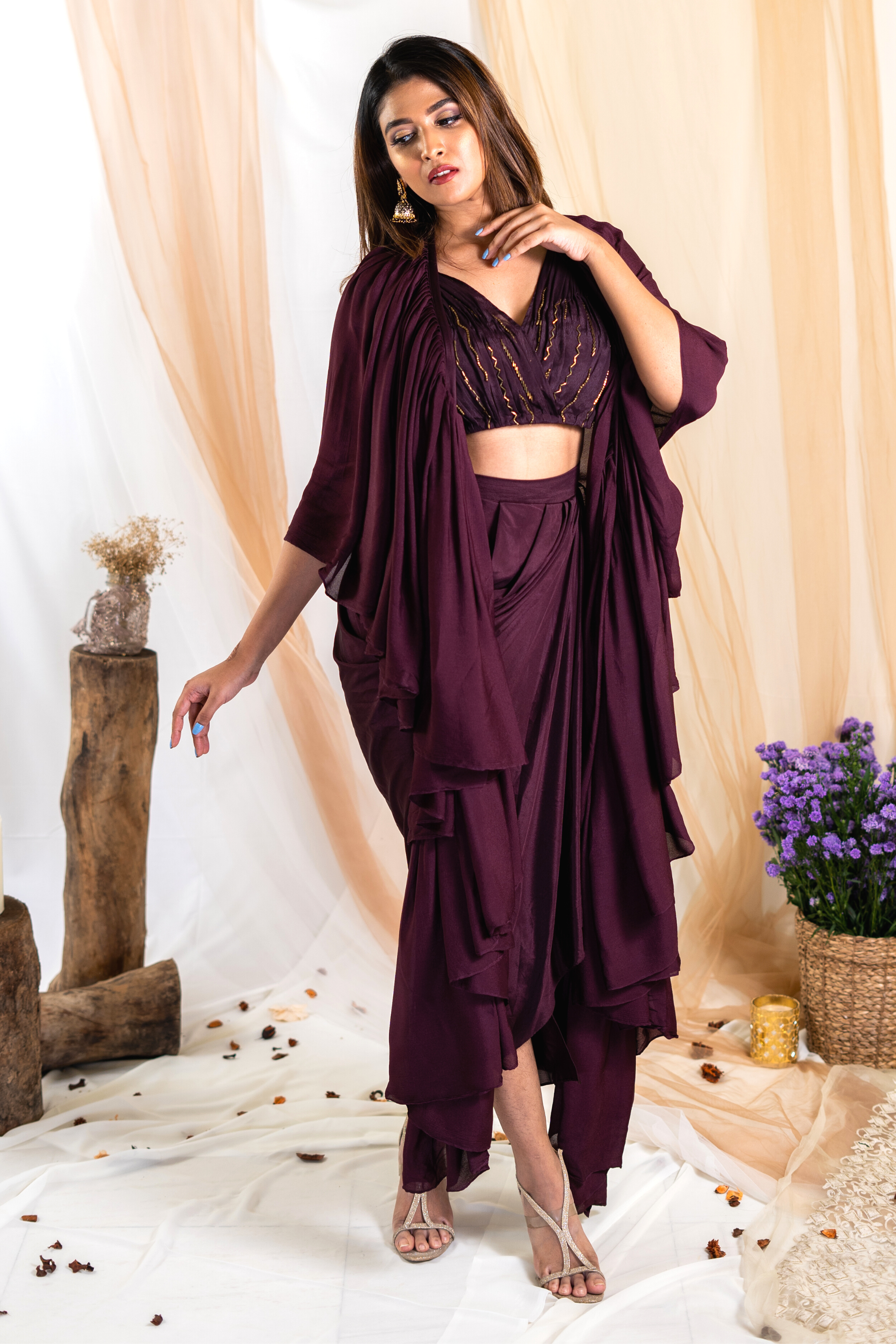 Wine Co-ord Set With Cape