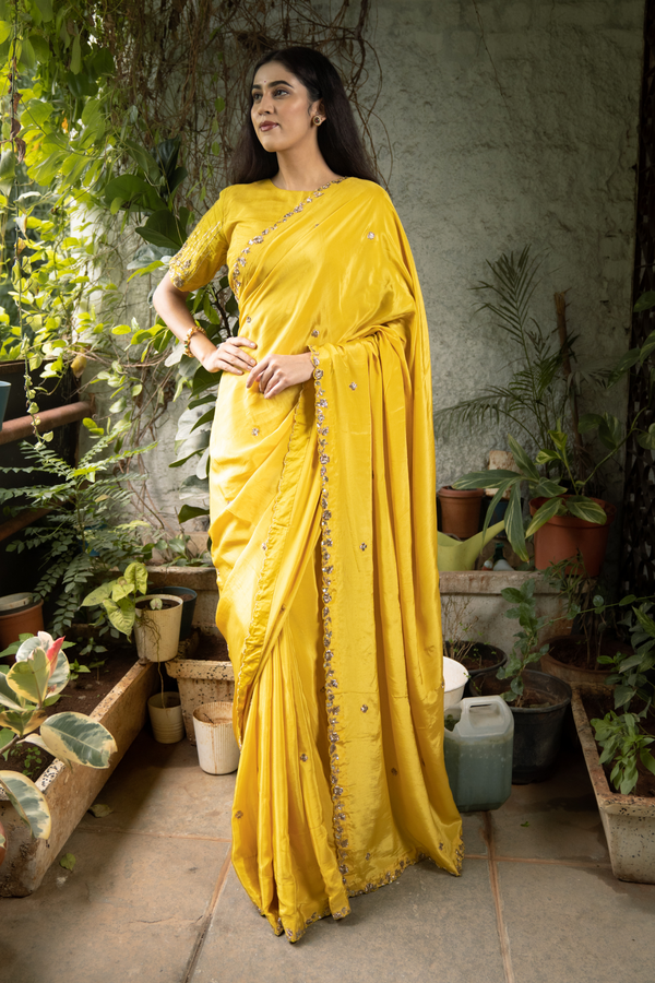 Embroidered Yellow Saree