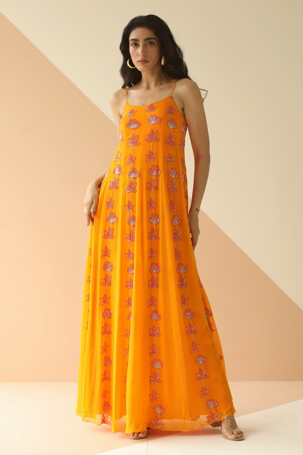 Embroidered Yellow Maxi Dress