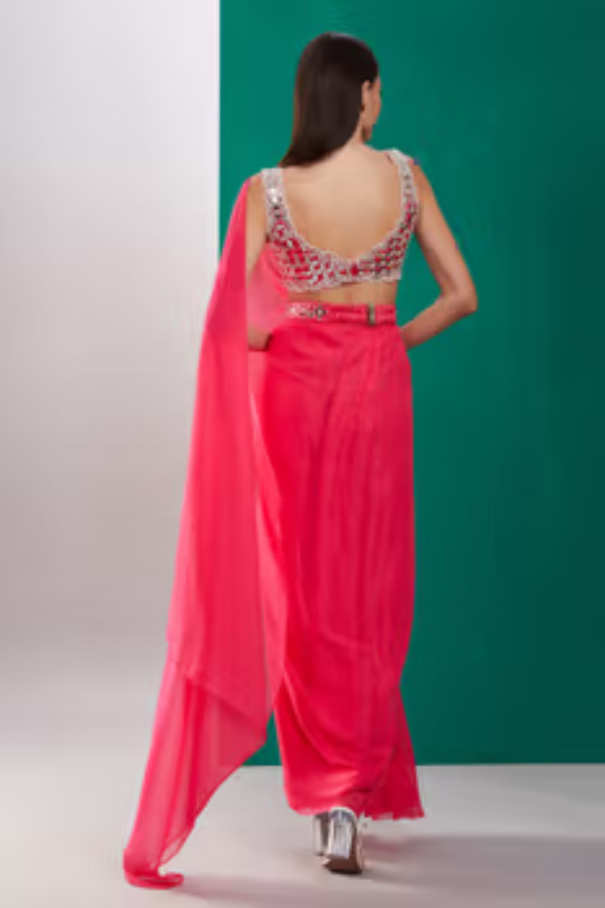 drape saree with mirror work blouse