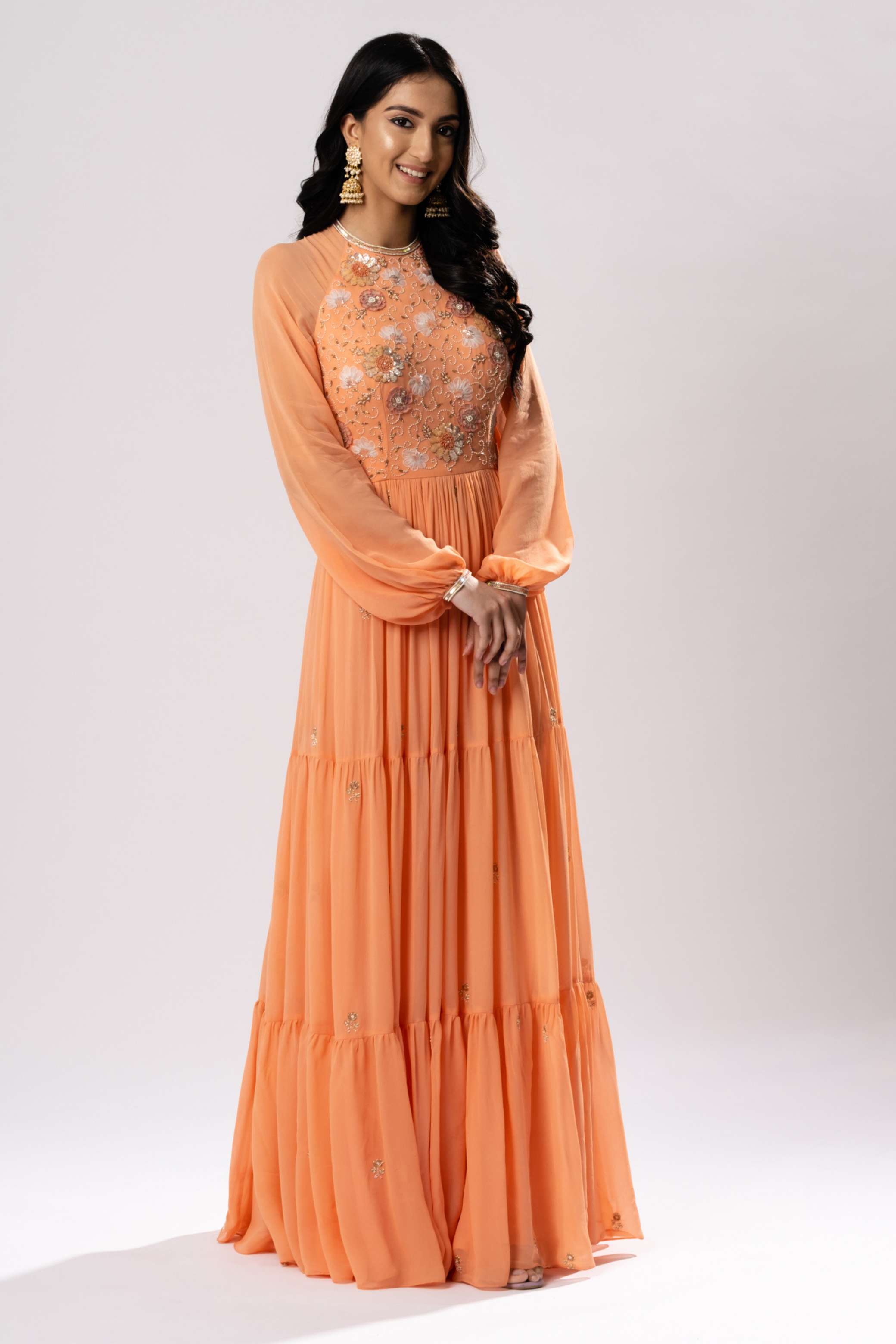  Draped Gown with Embroidery