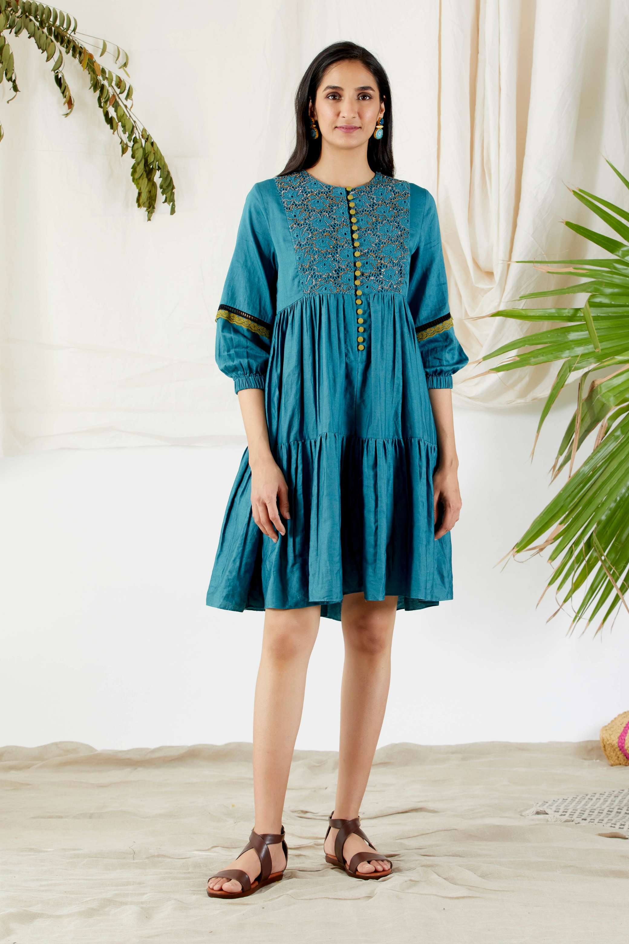 The tiered dress with cut work yoke