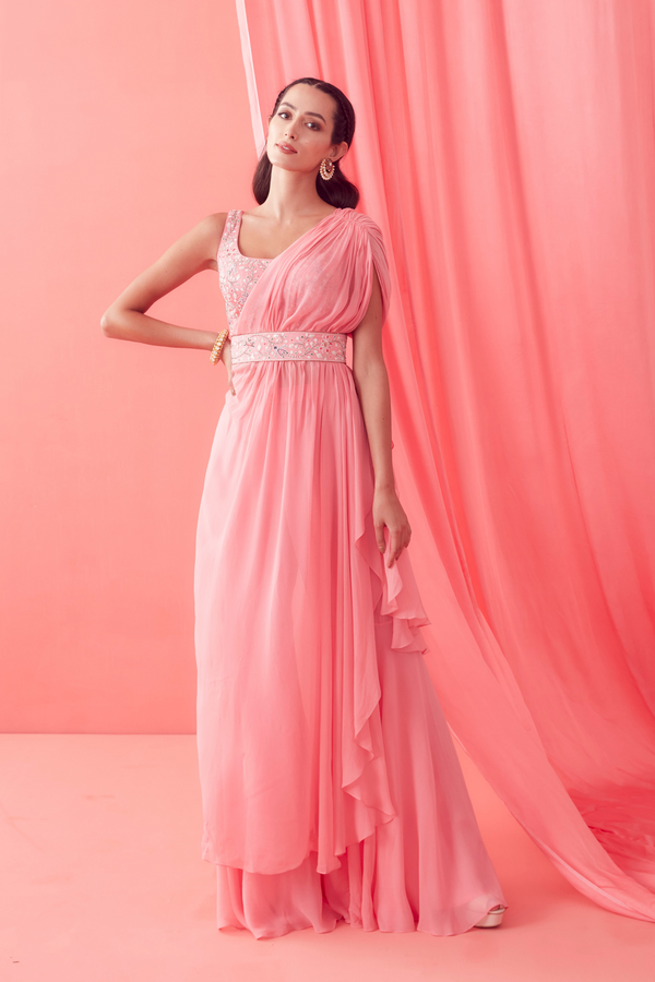 Soft pink drape saree