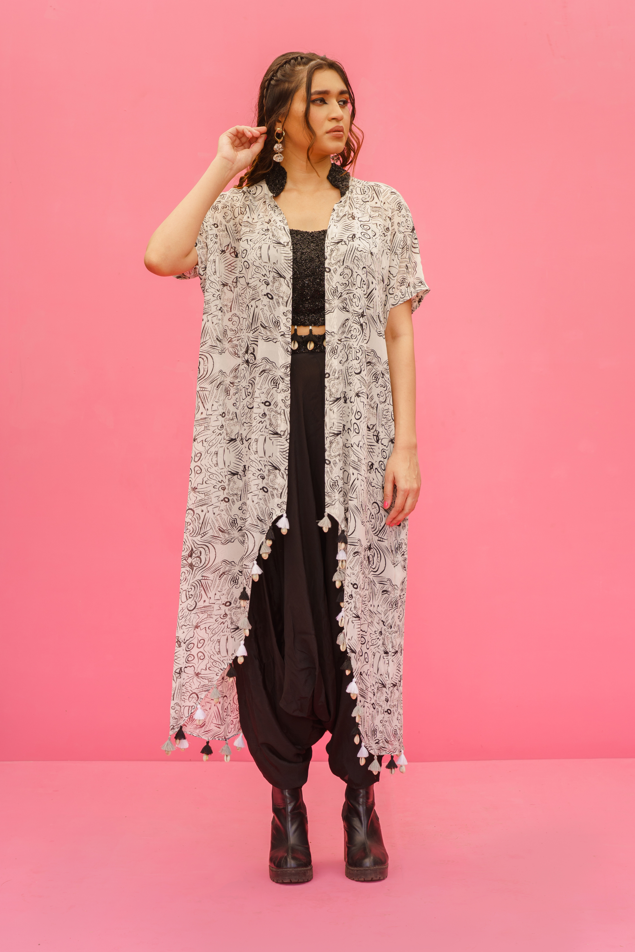 Dhoti Pants with Bralette and Cape