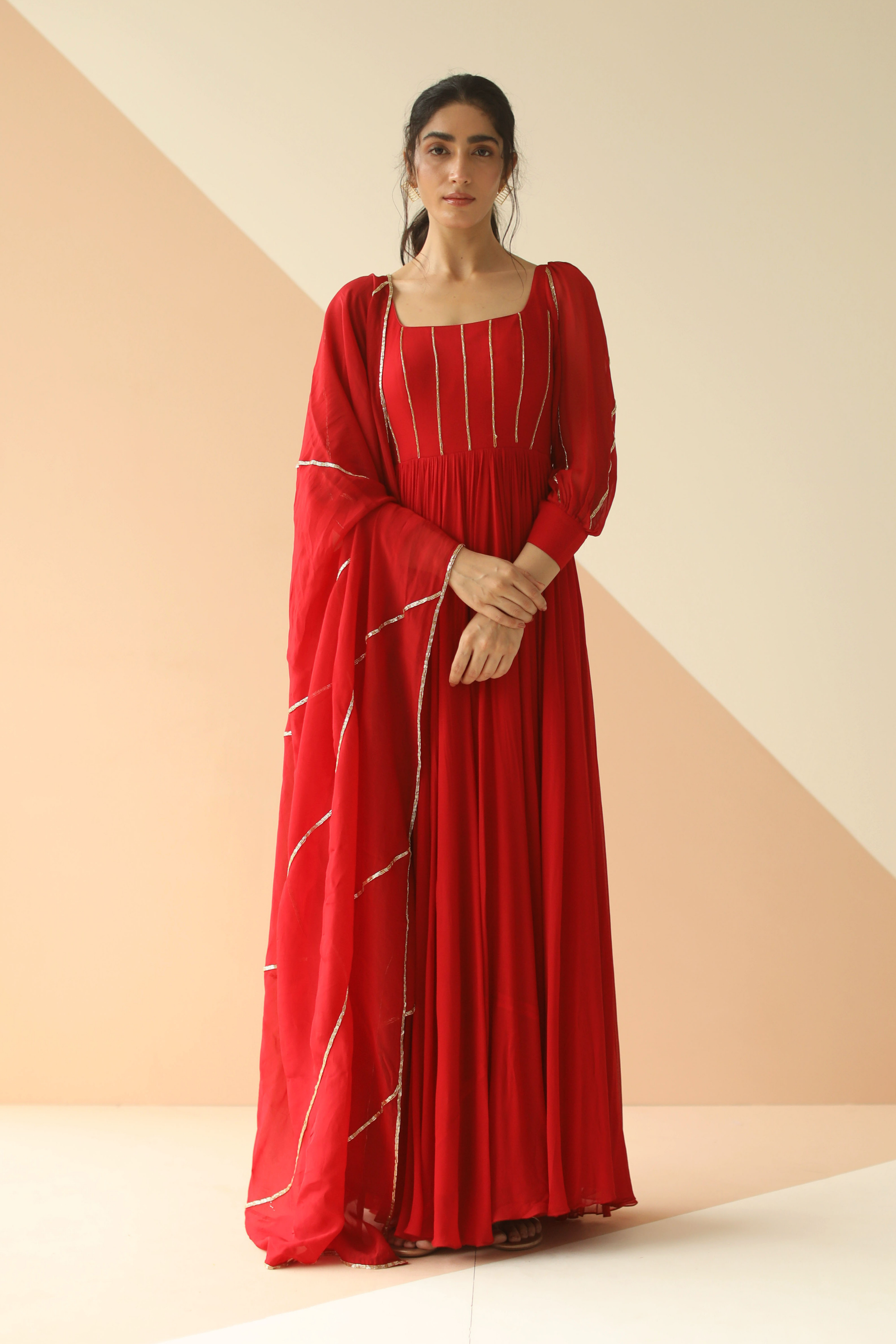 Red Anarkali with Dupatta