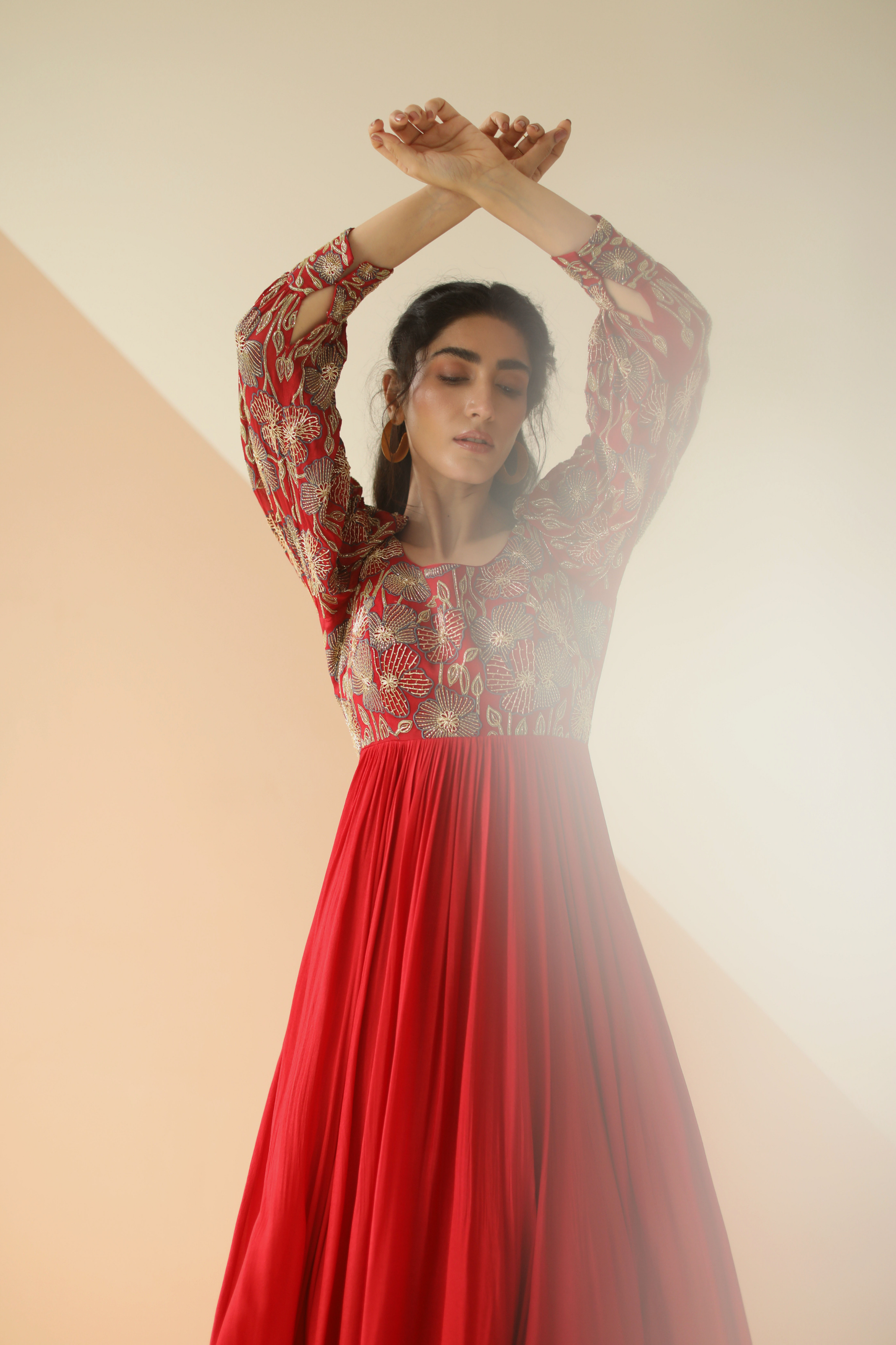 Red Crepe Anarkali with Dupatta