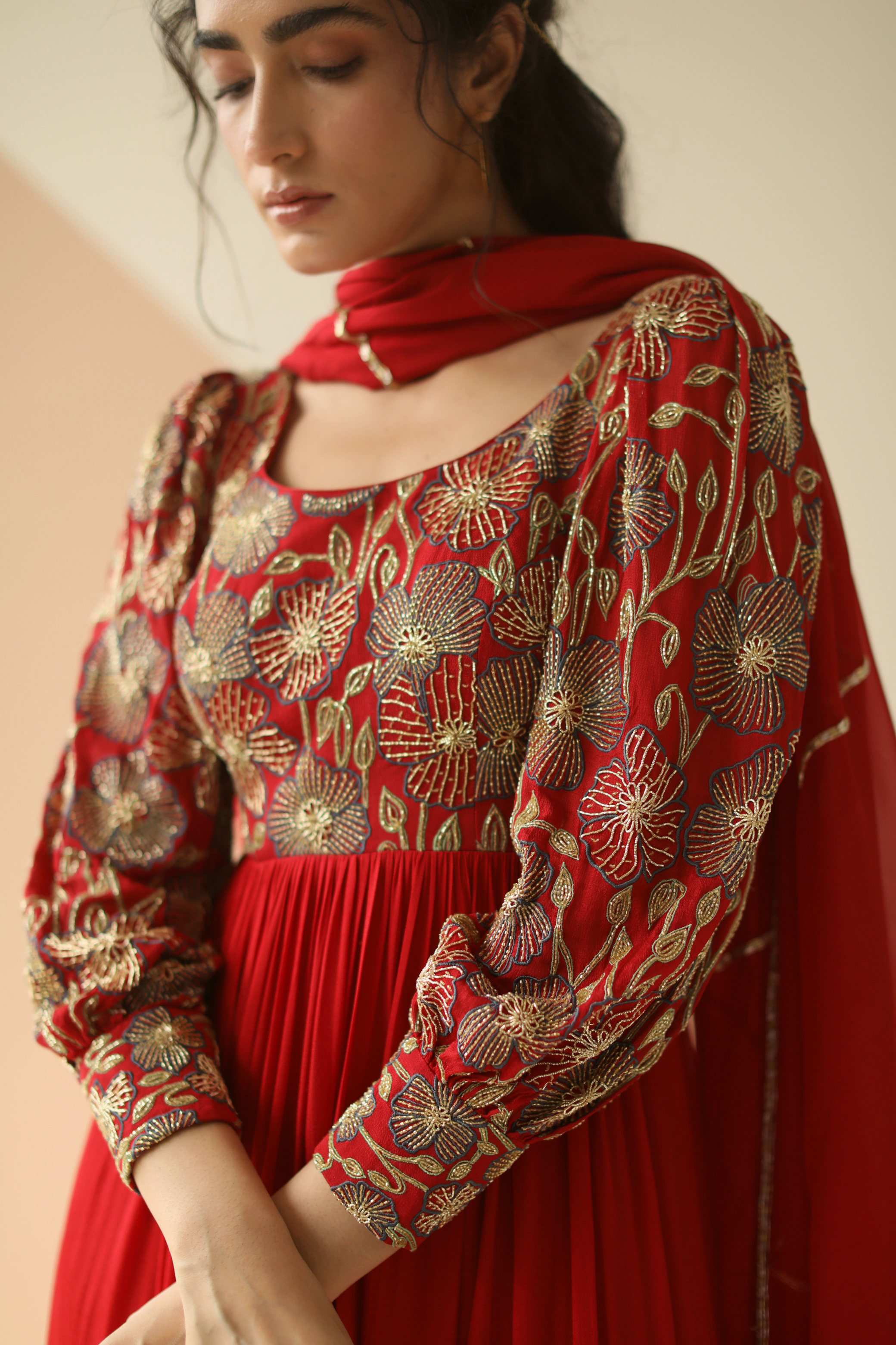 Red Anarkali with Dupatta