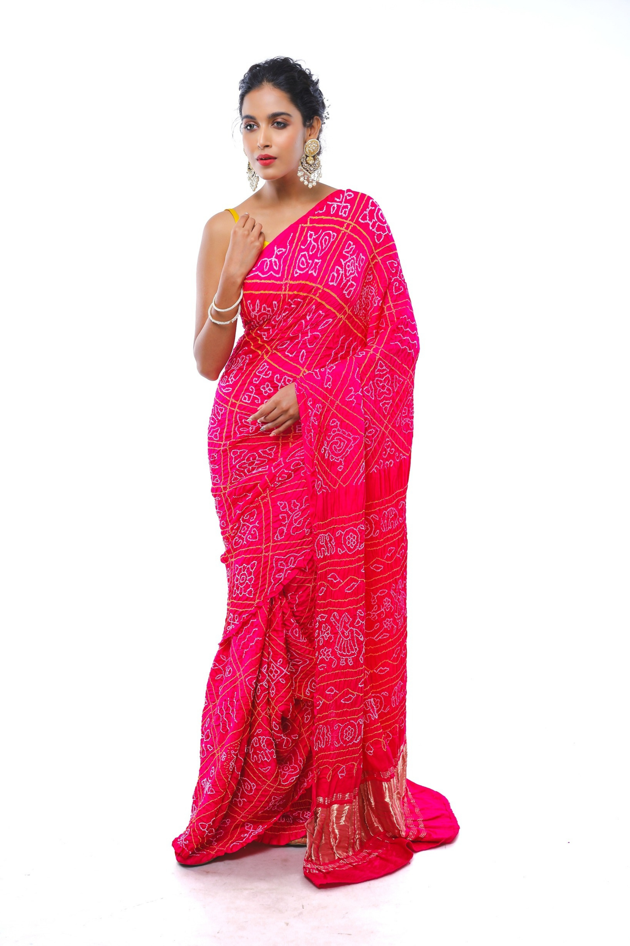 Pink gazzi silk ghatchola checks saree