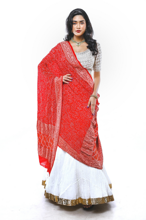 Shikari bandhani in red color jamnagar dupatta 