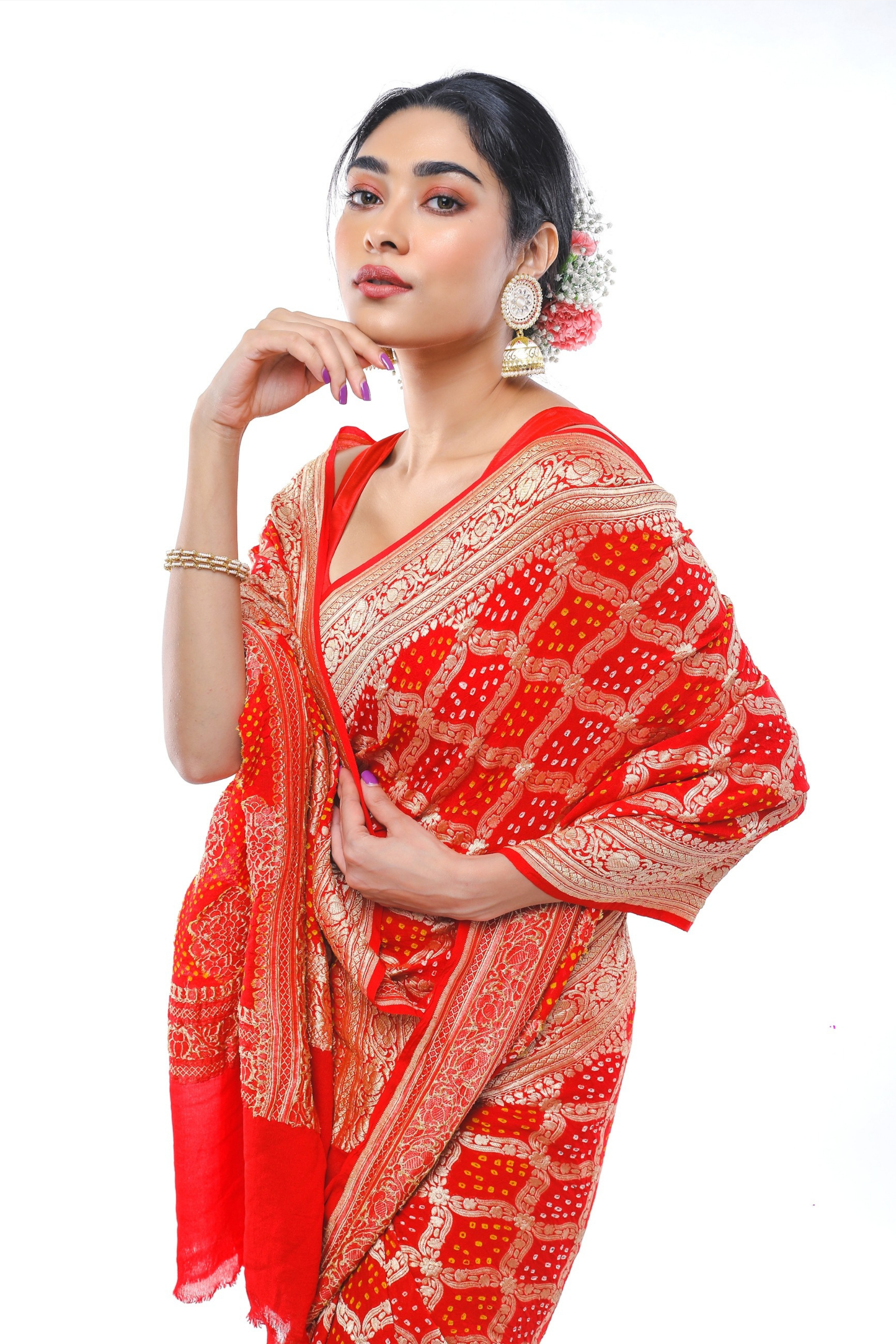 jamnagar saree in red color