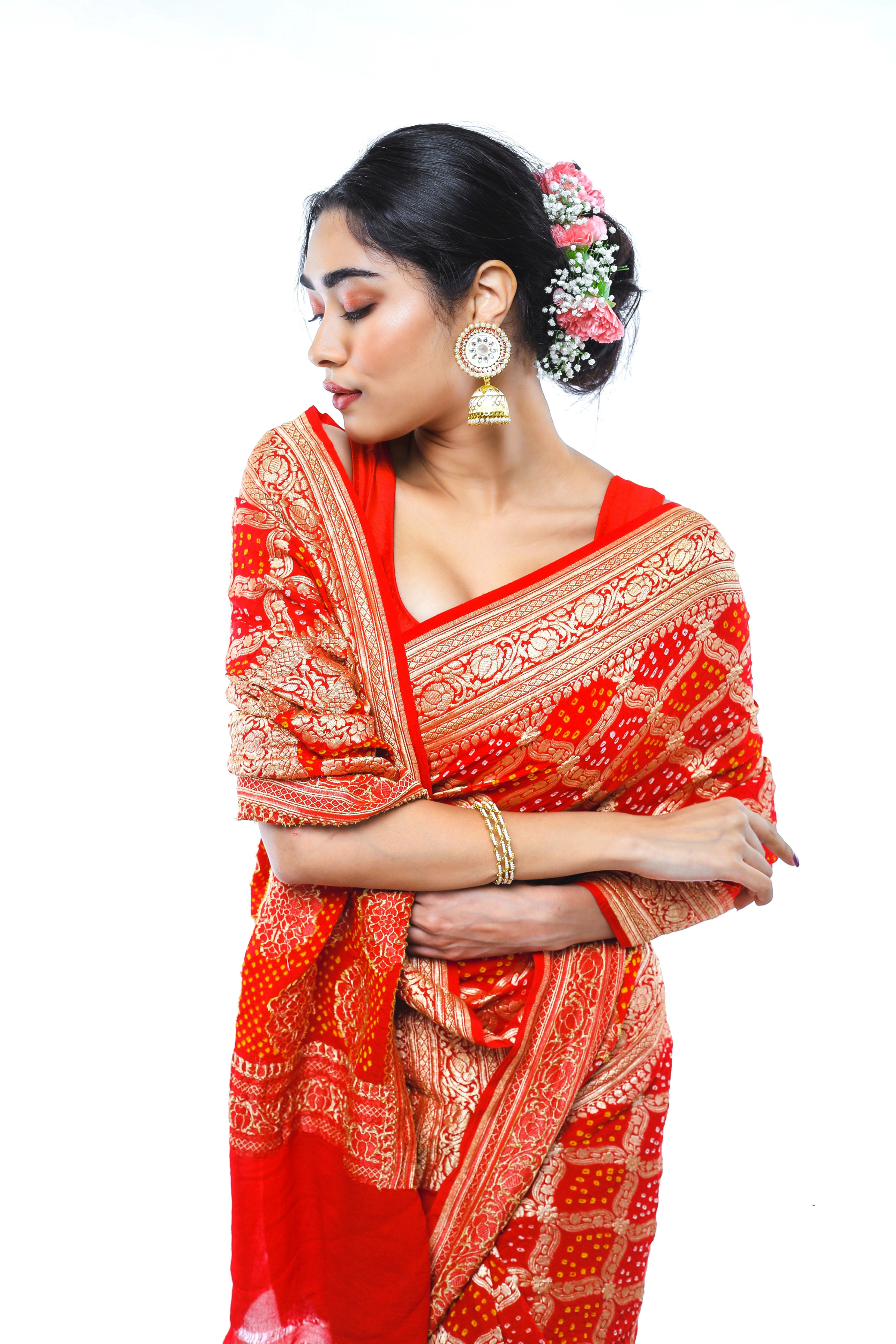 jamnagar saree in red color