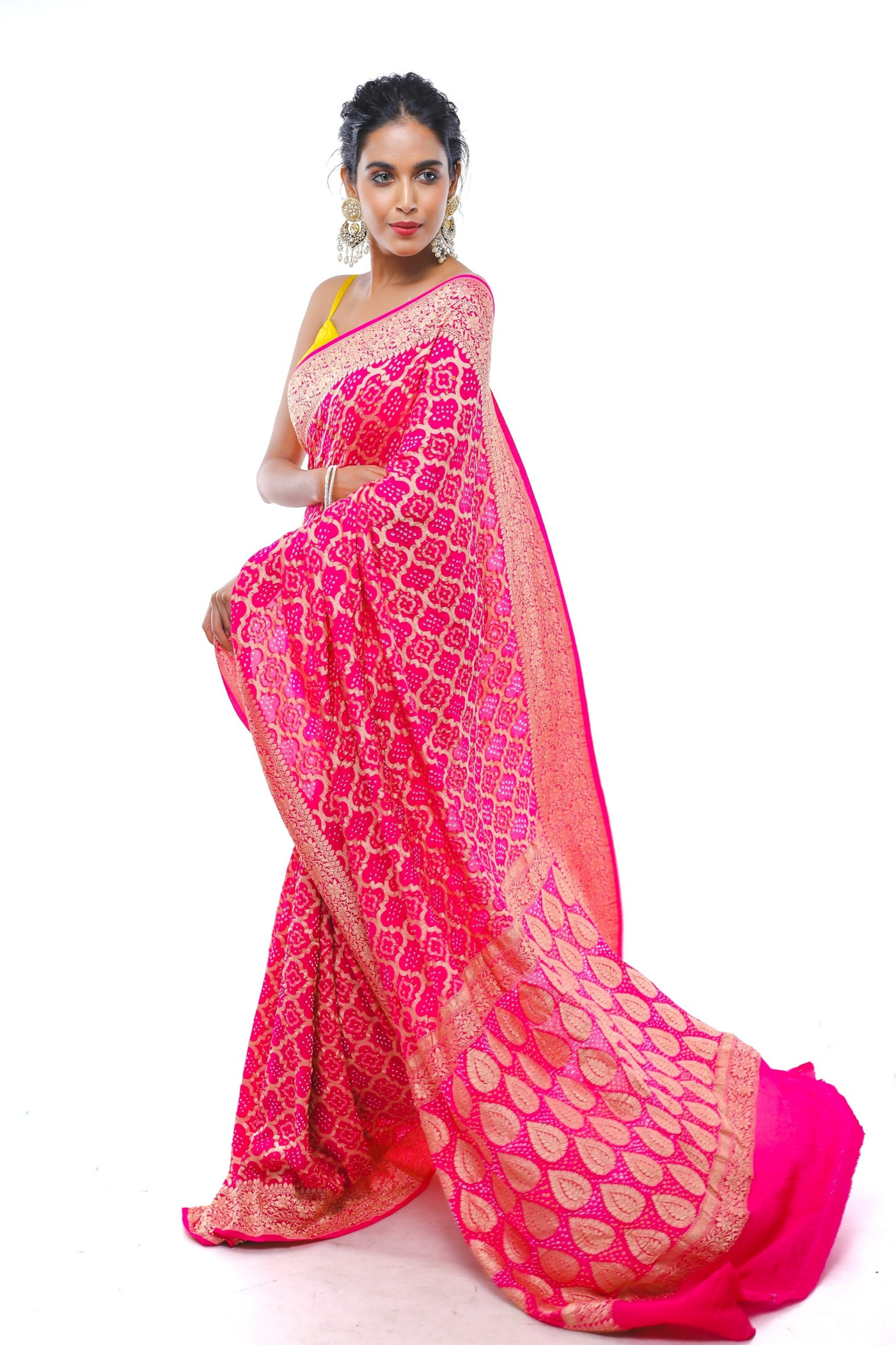 Pink ghatchola jamnagar saree