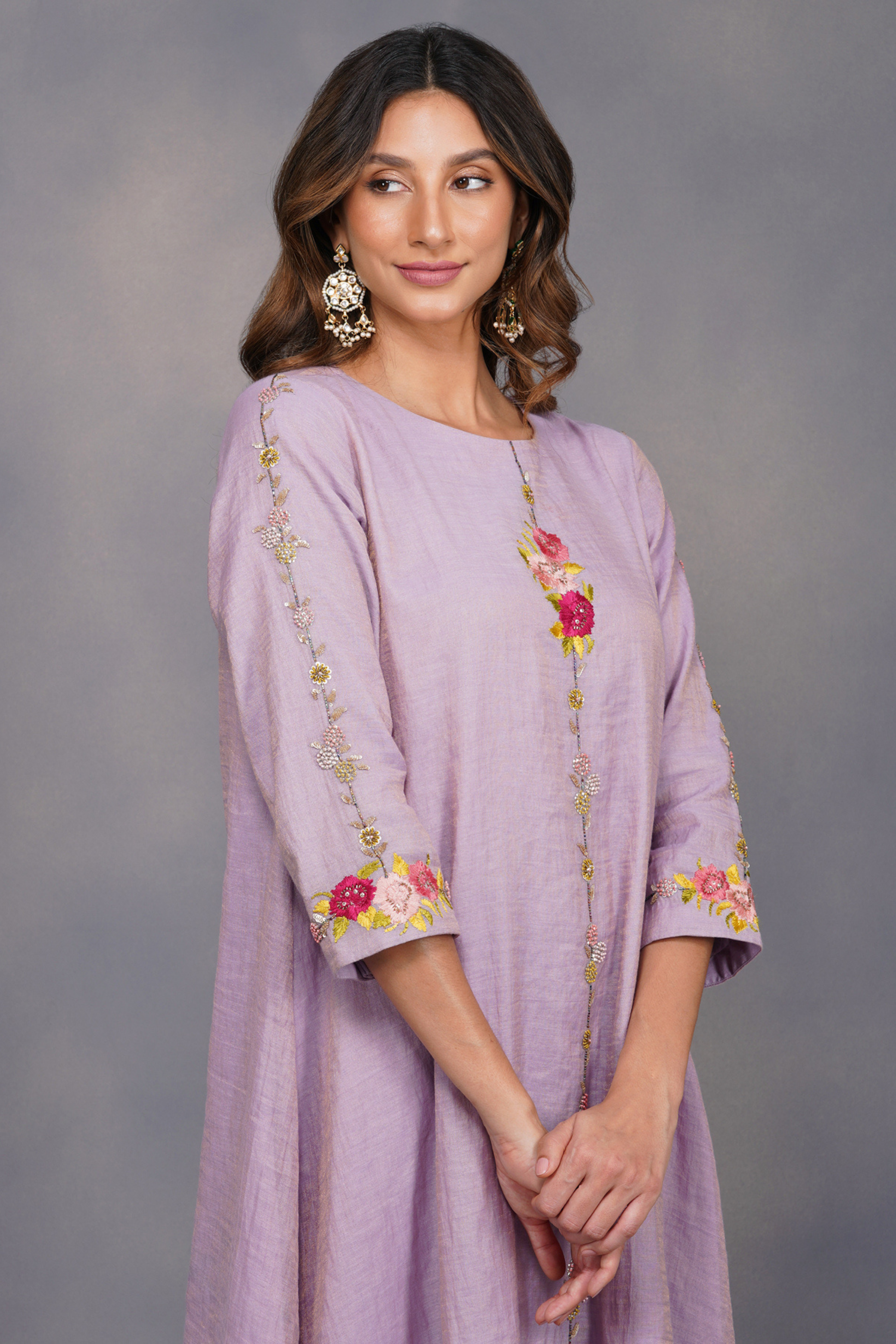 Lavender embroidered tunic set
