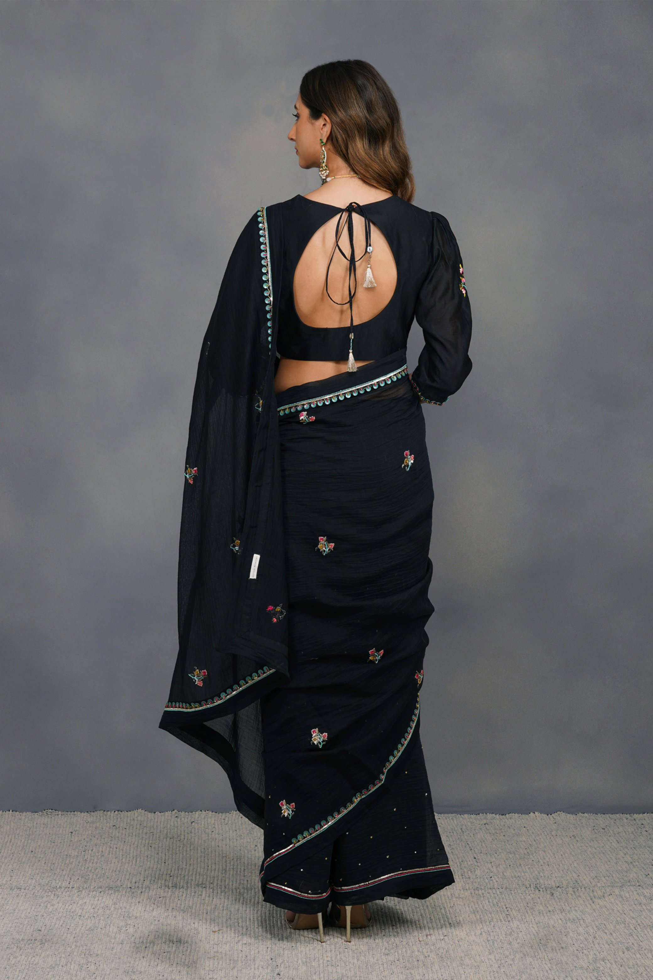Black embroidered saree