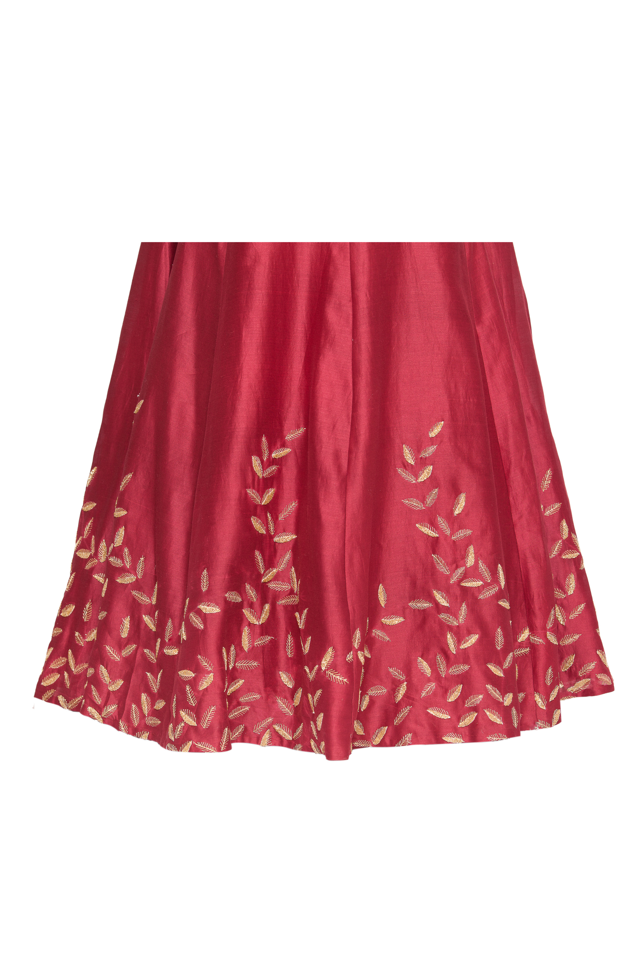 maroon skirt hand embroidered  in cut dana leaves