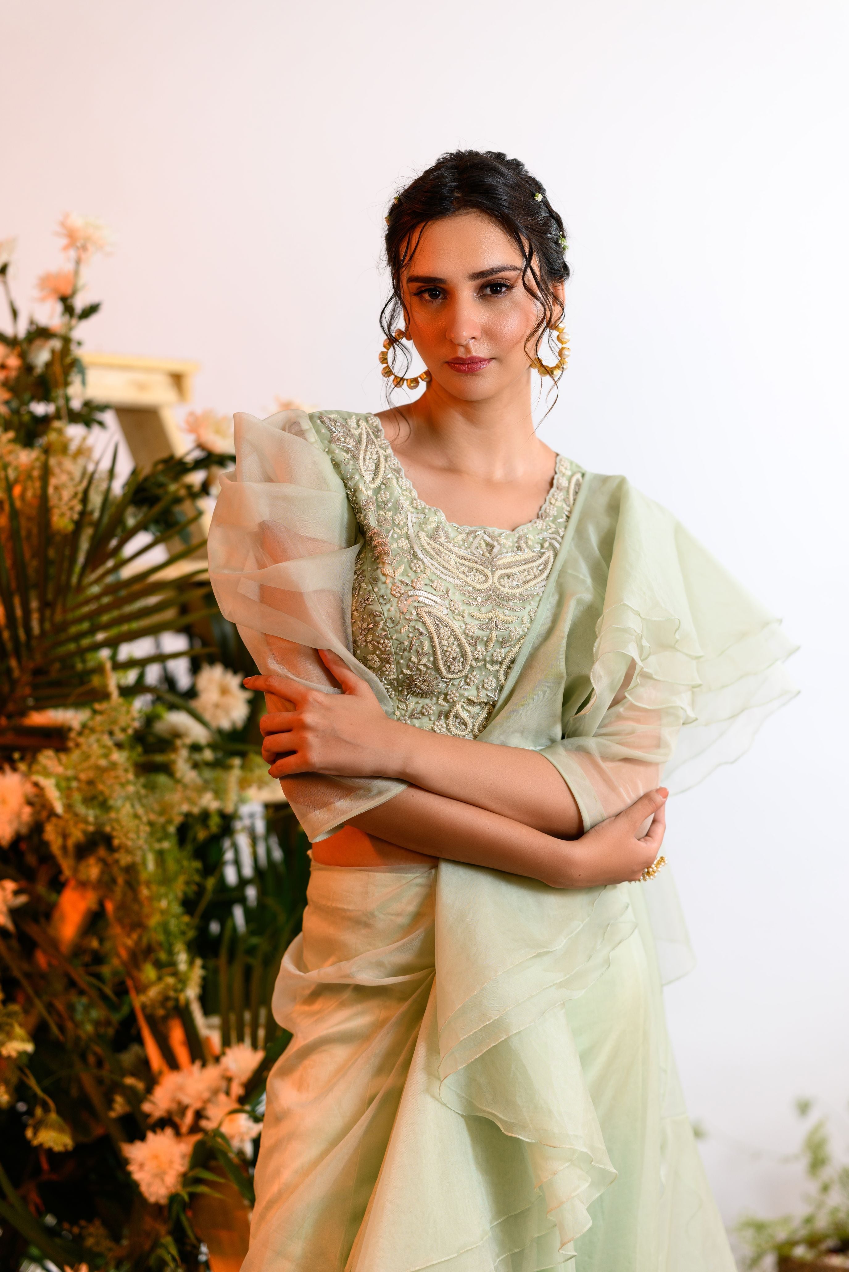 Embroidered drape saree