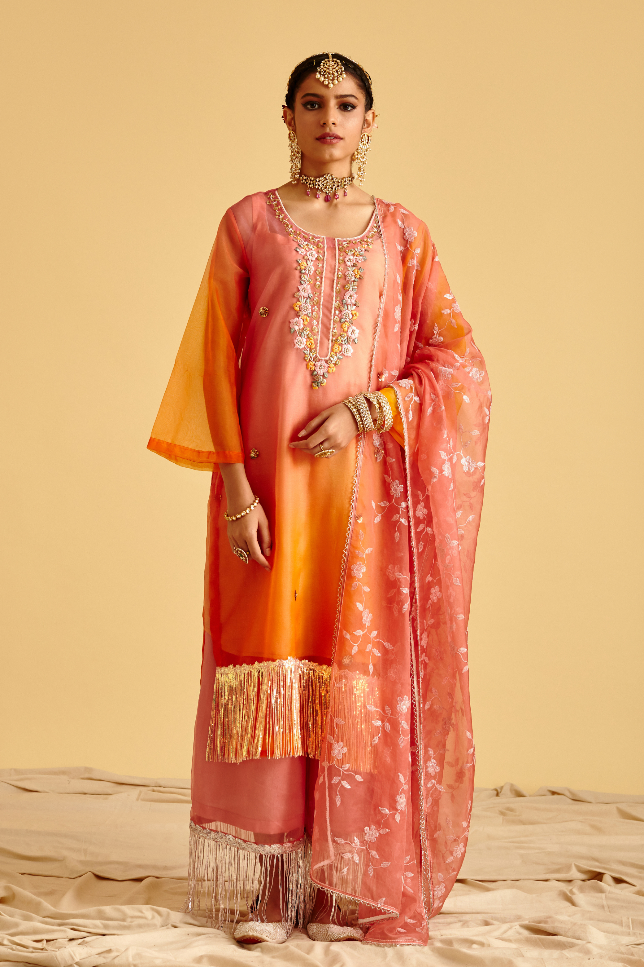 Ombre Kurta Set with Embroidery