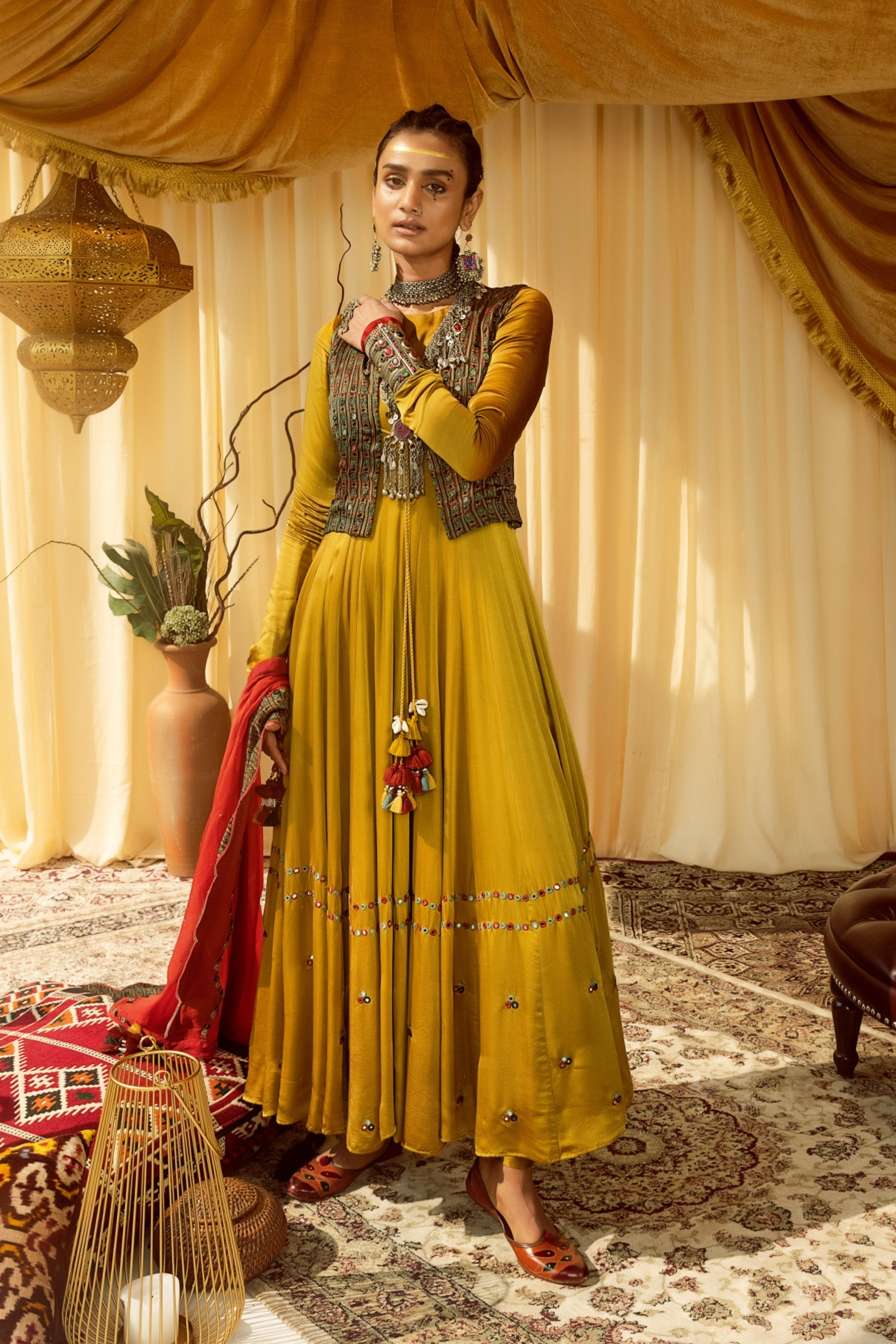 Yellow Anarkali Set with Waistcoat