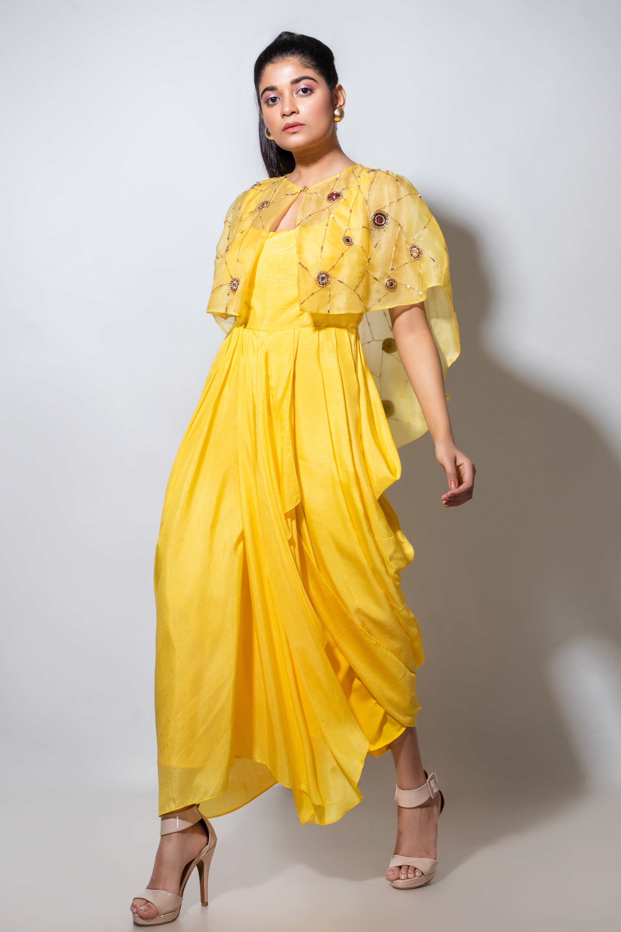 Tuscany Yellow Godet draped saree