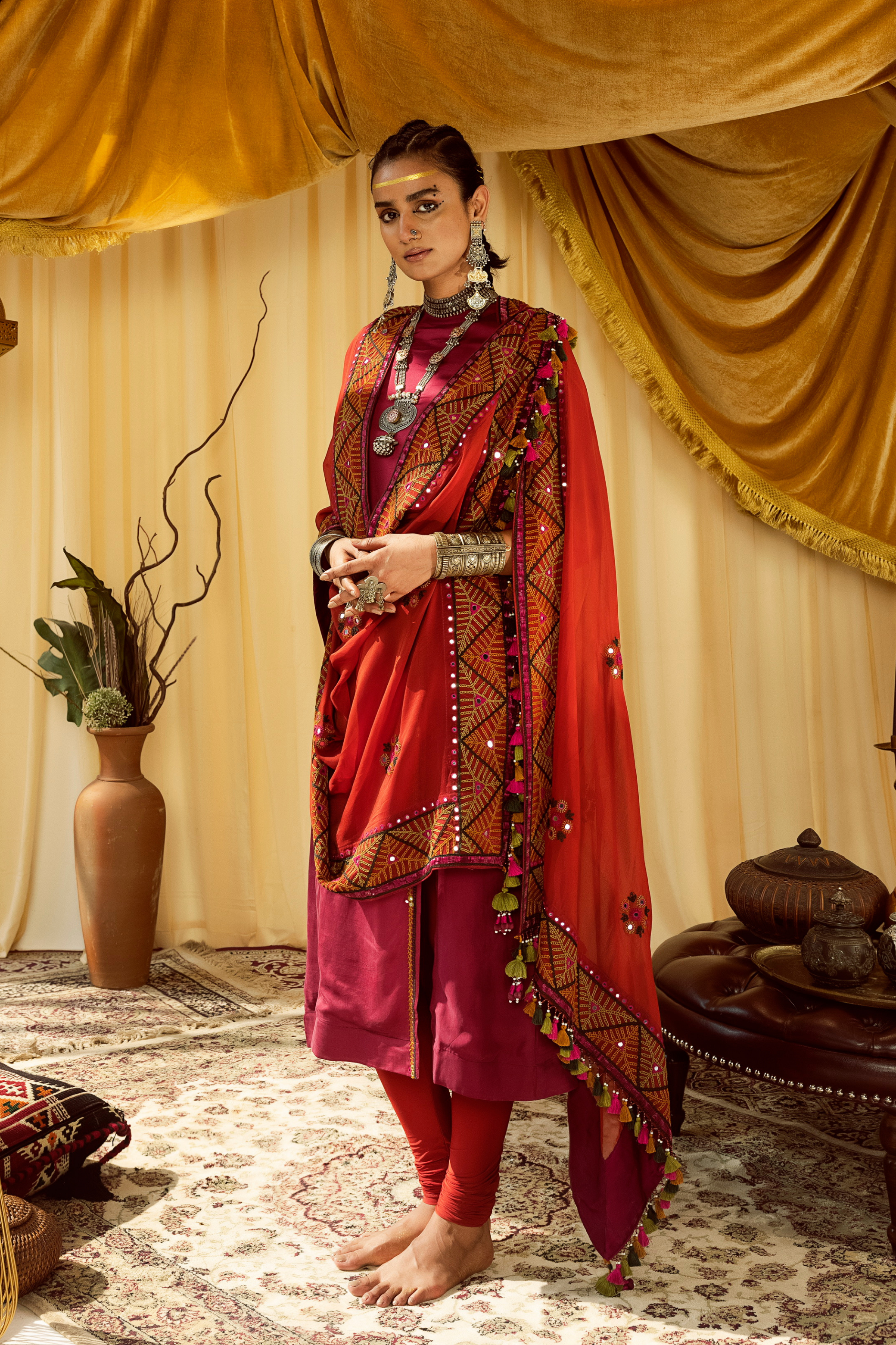 A line kurti with Embroidery