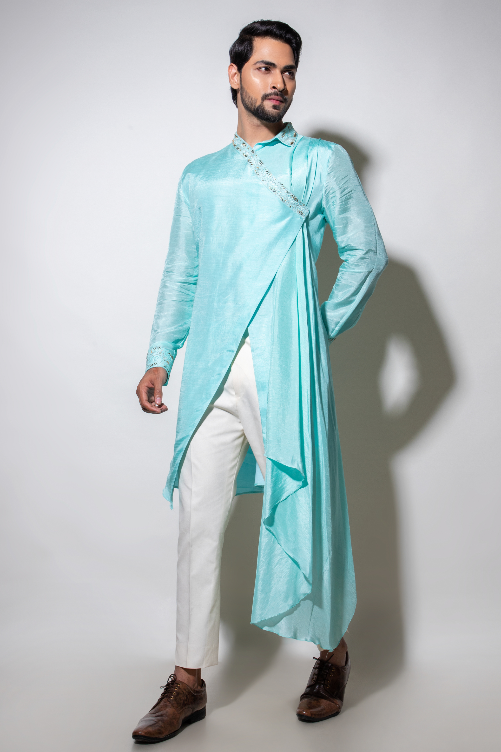 blue draped kurta set