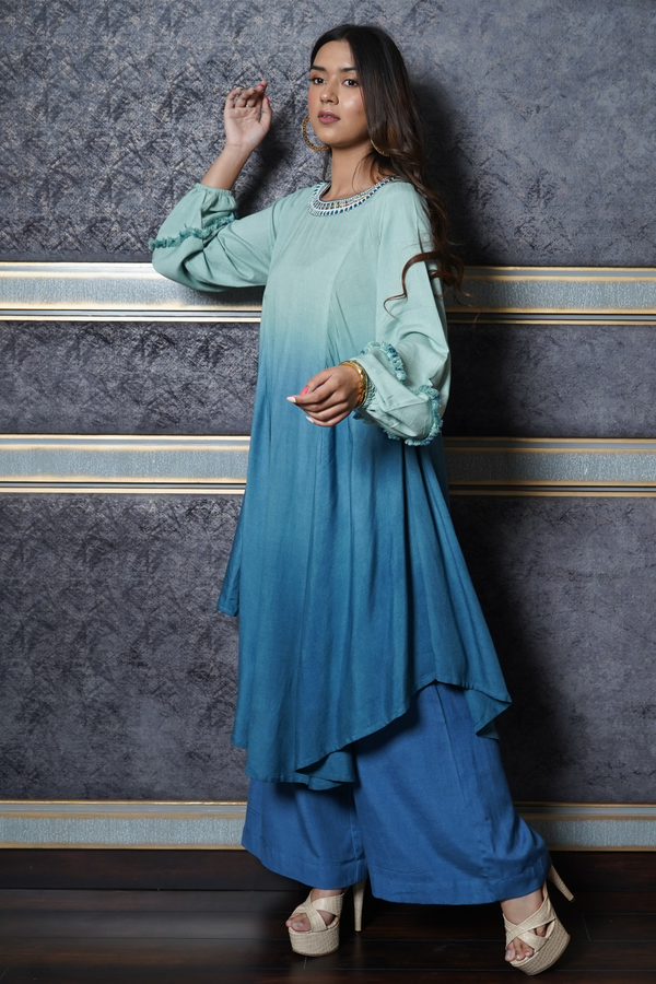Ombre Kurta and Palazzo Set with Embroidery