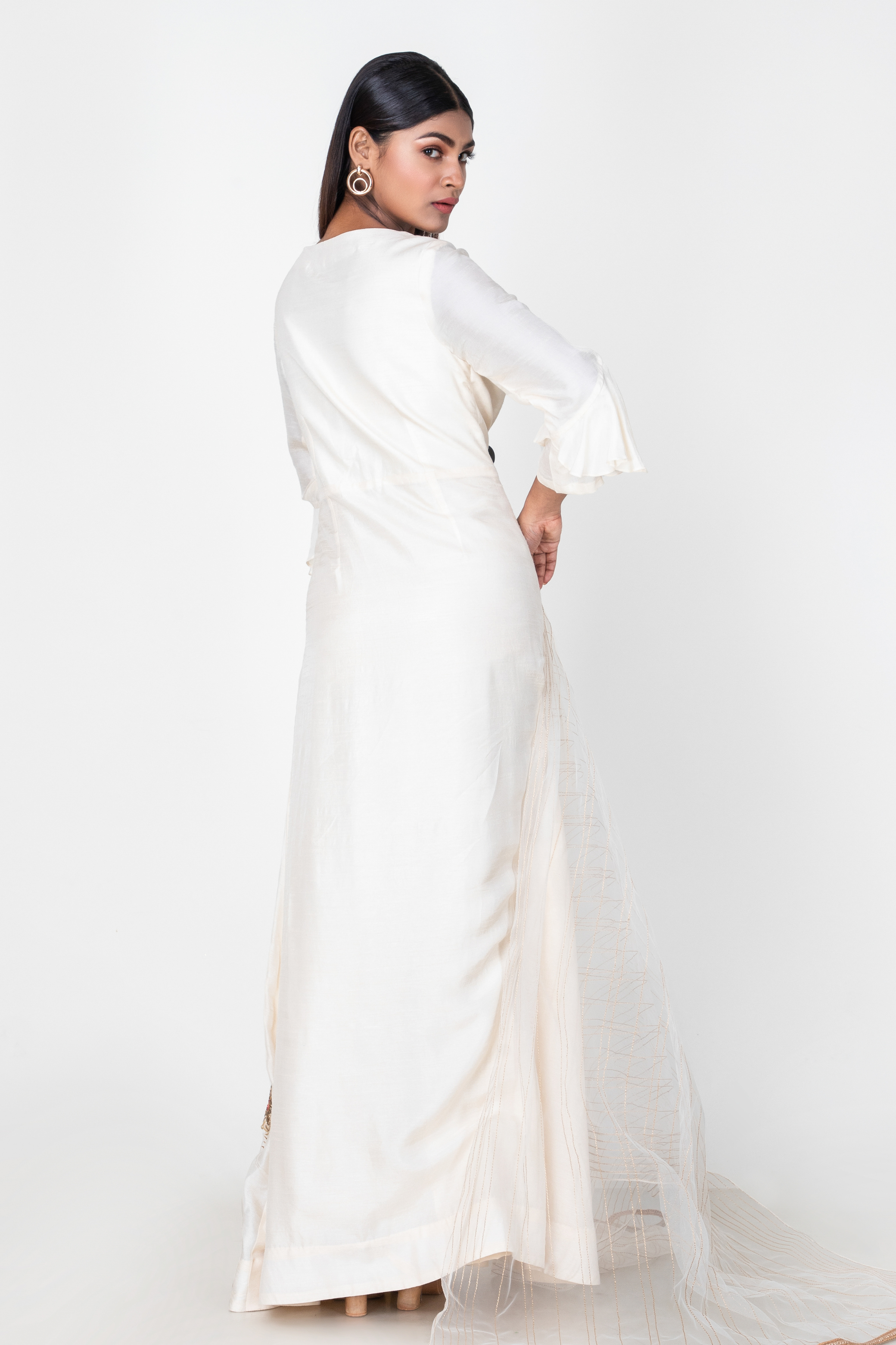 embroidered Ivory Assymetric Dress 