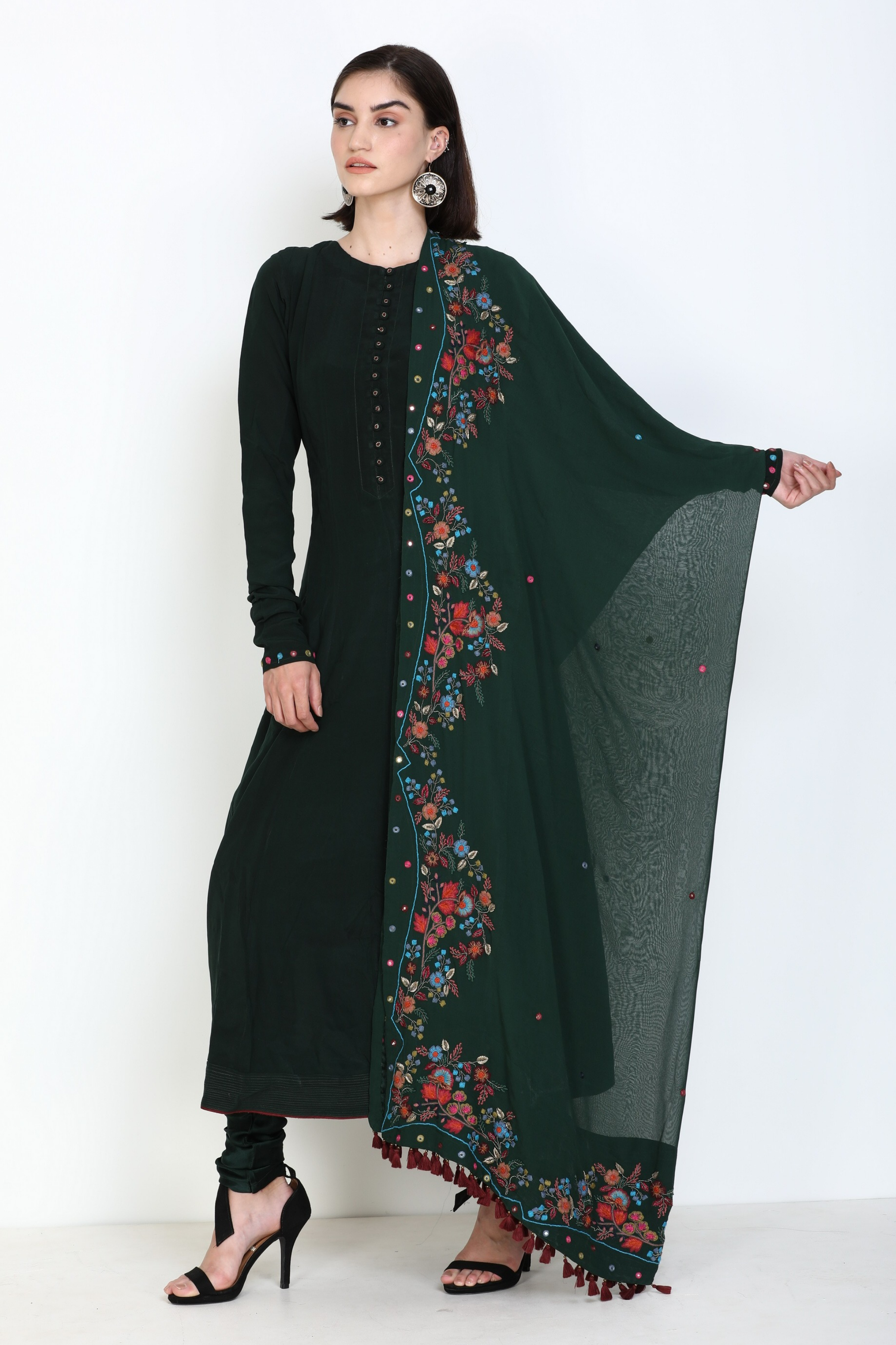 Green Anarkali Set with Embroidery 
