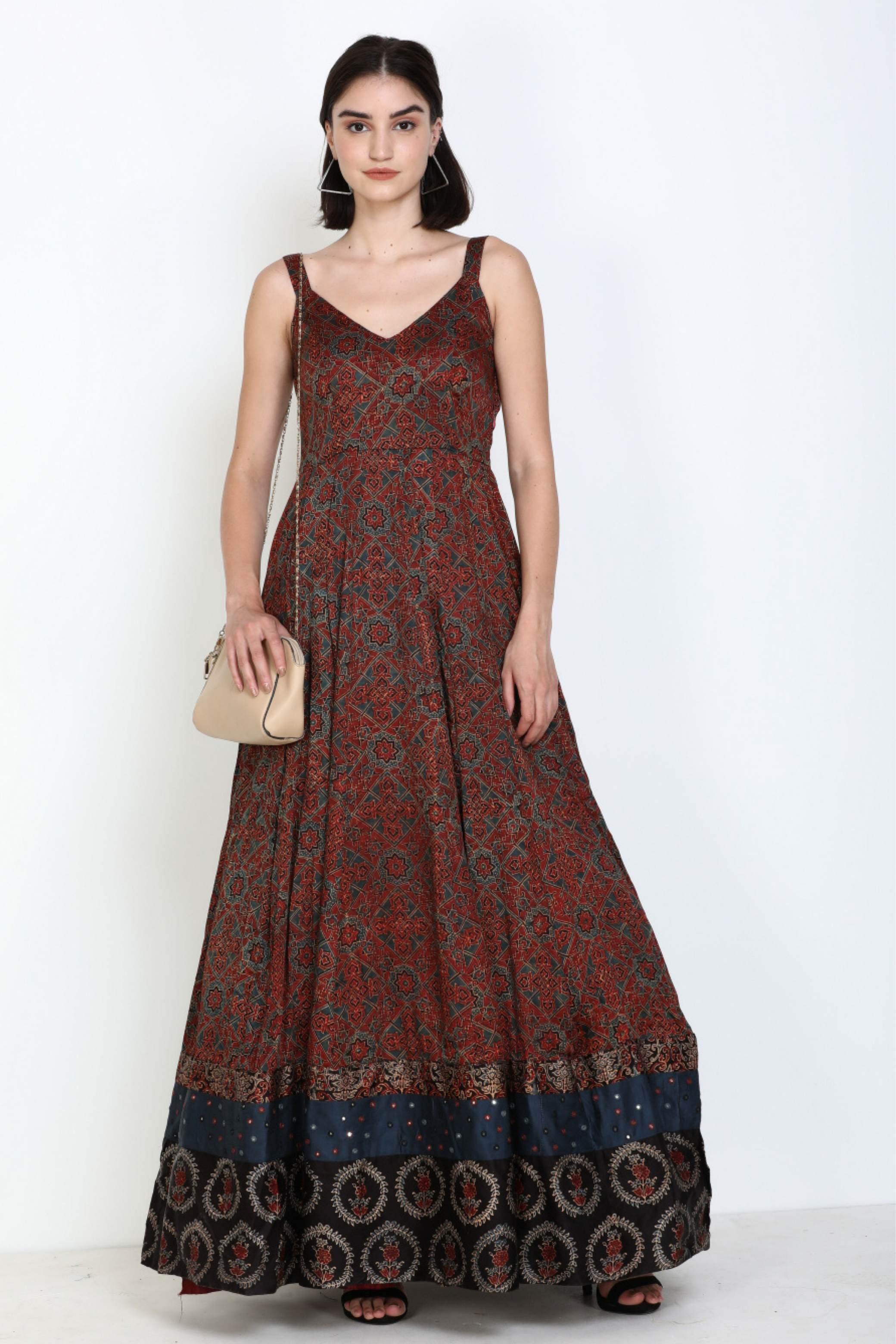 Boho Printed Gown with Embellishments